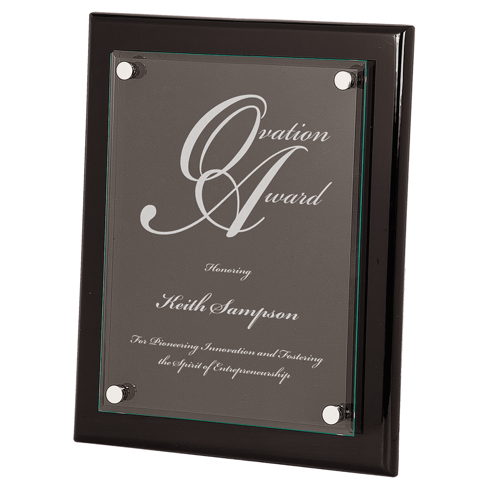 10 1/2" x 13" Black Piano Finish Floating Glass Plaque