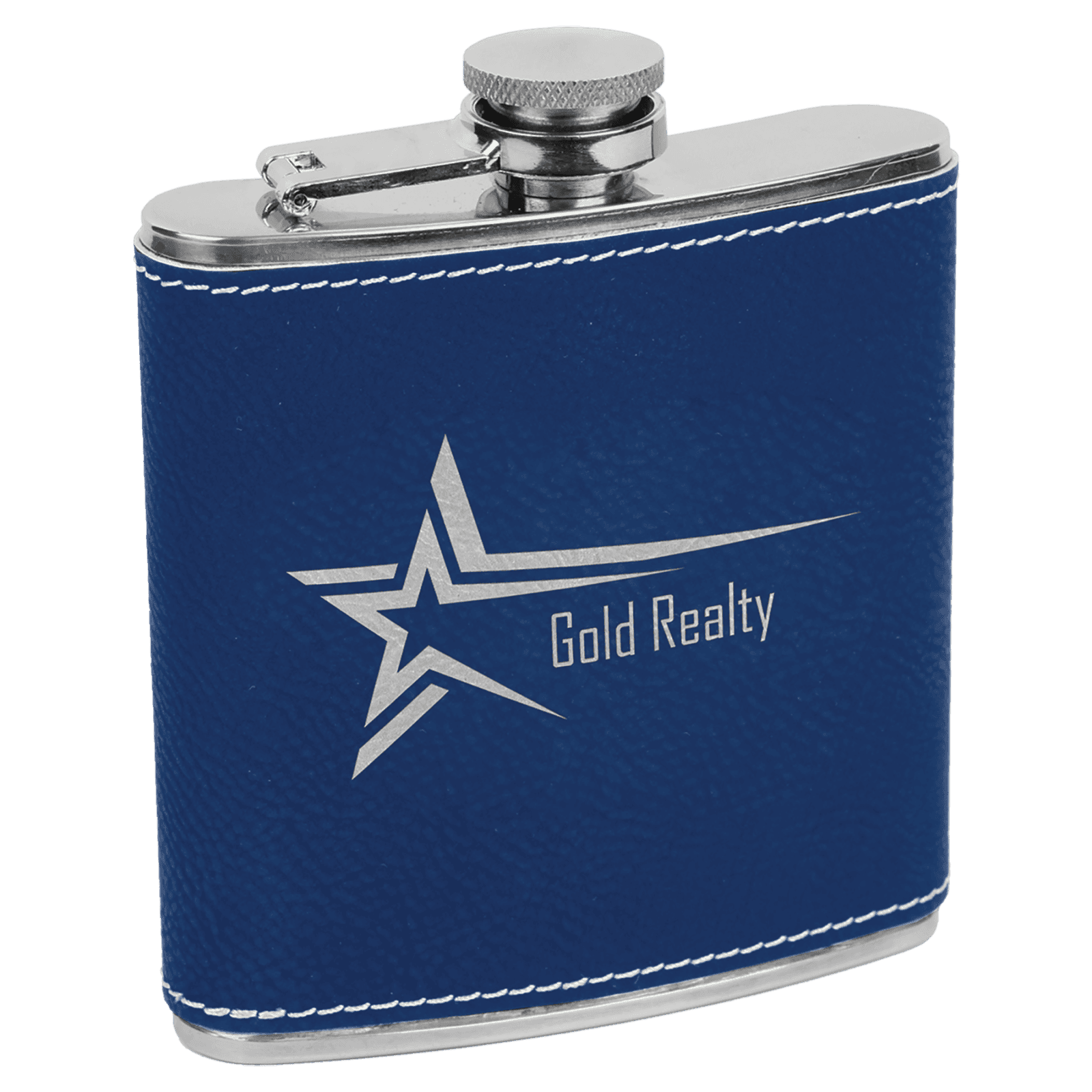 Blue/Sliver Leatherette 6 oz. Flask