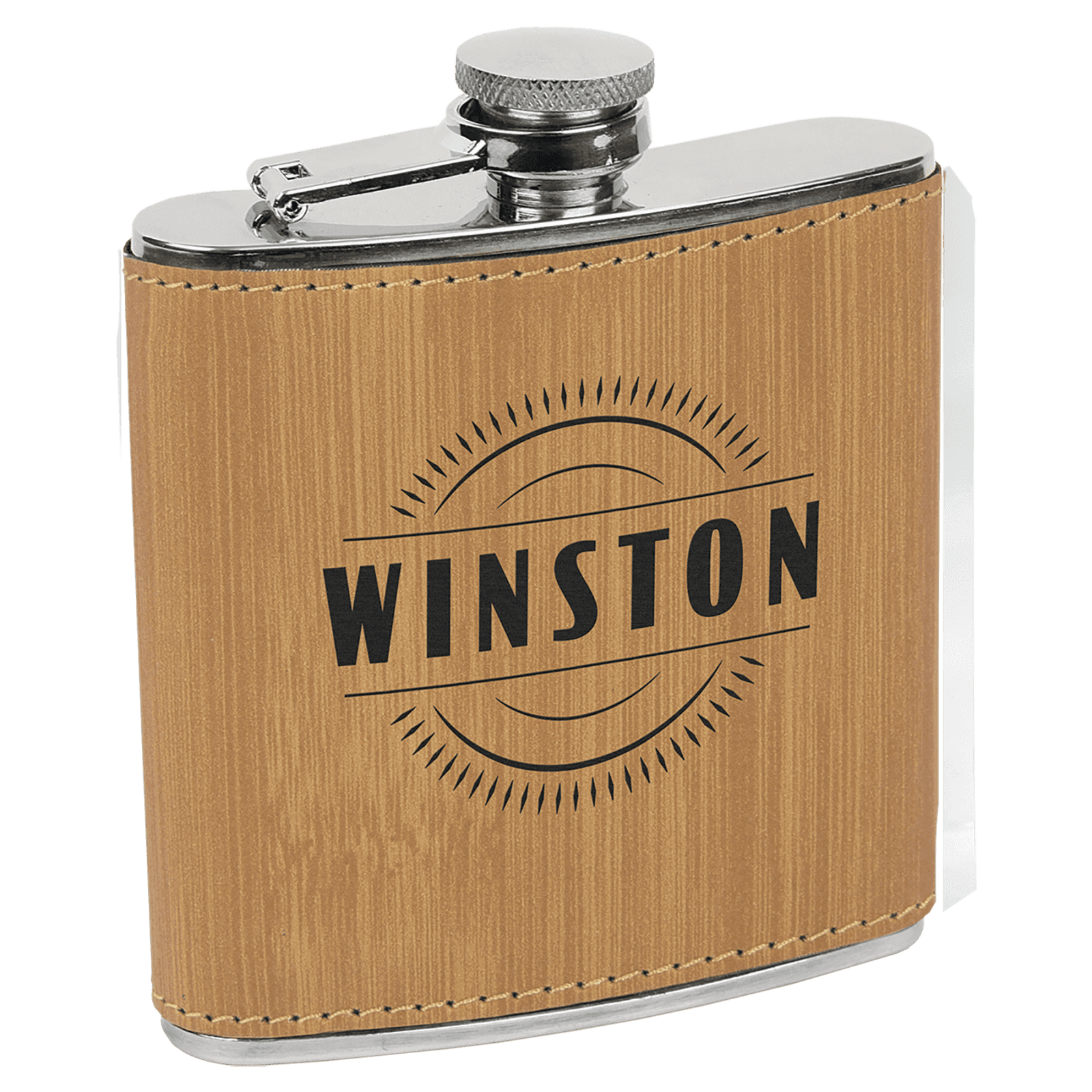 Bamboo Leatherette 6 oz. Flask