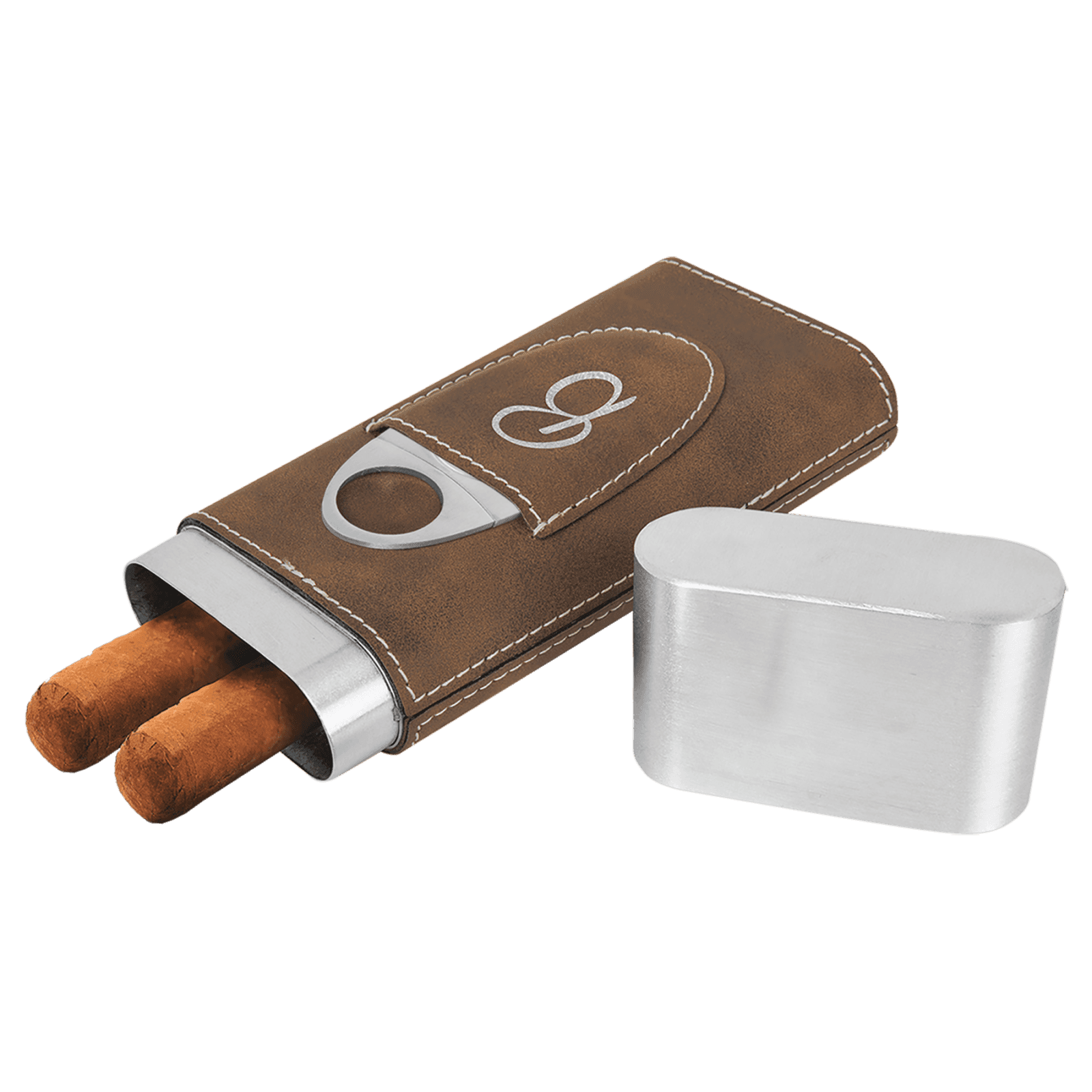 Rustic/Silver Leatherette Cigar Case with Cutter