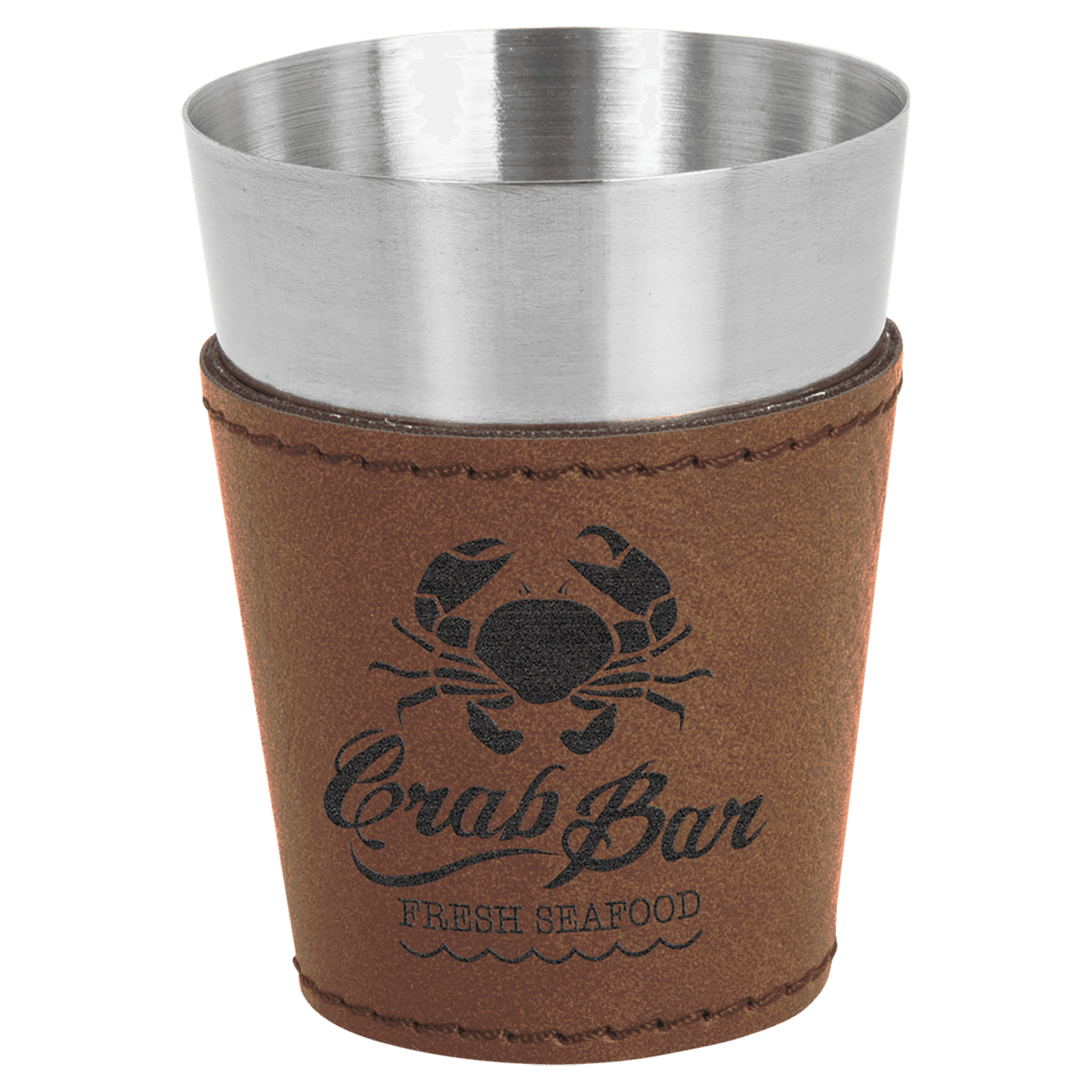 Dark Brown 2 oz. Leatherette Wrapped Stainless Steel Shot Glass