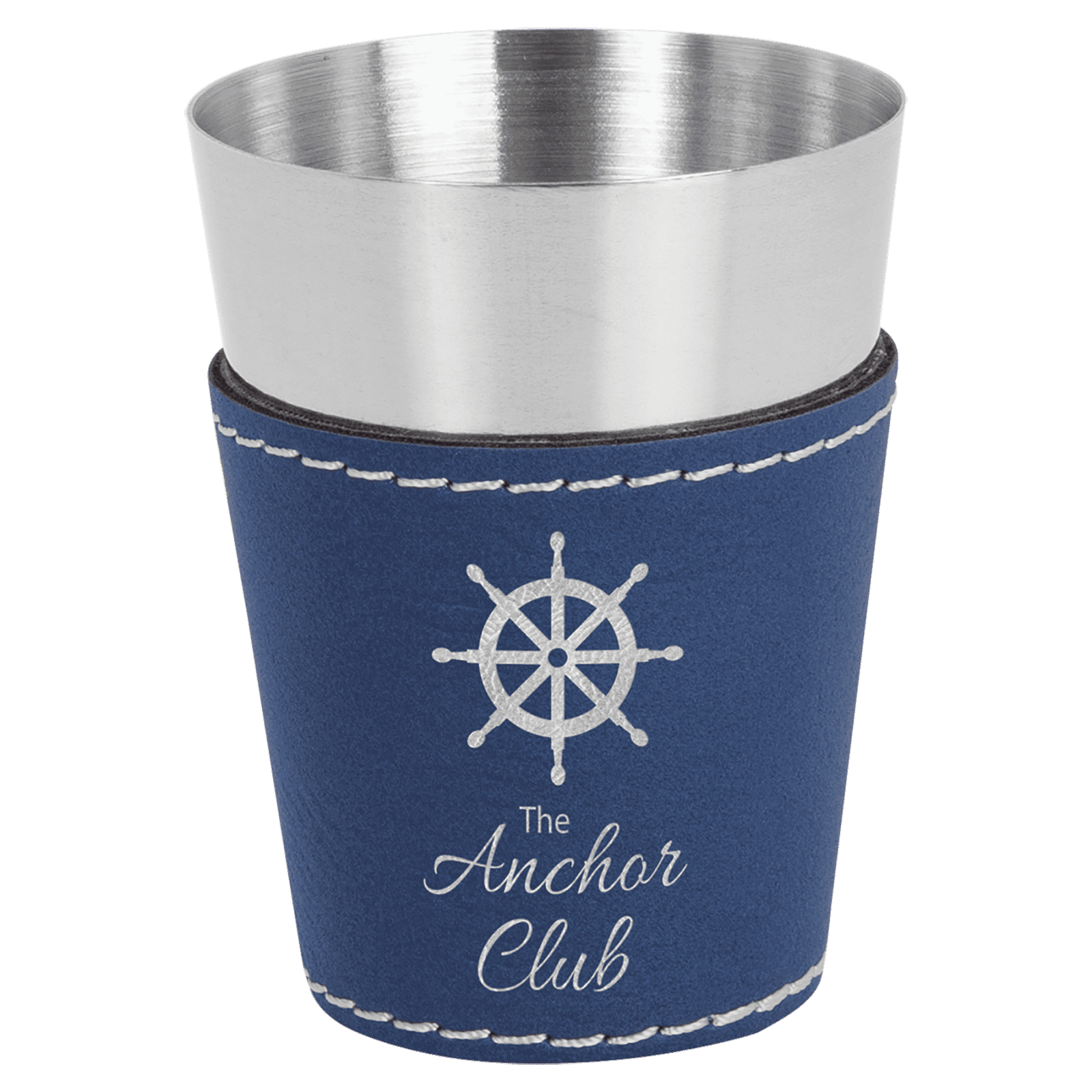Blue/Silver 2 oz. Leatherette Wrapped Stainless Steel Shot Glass