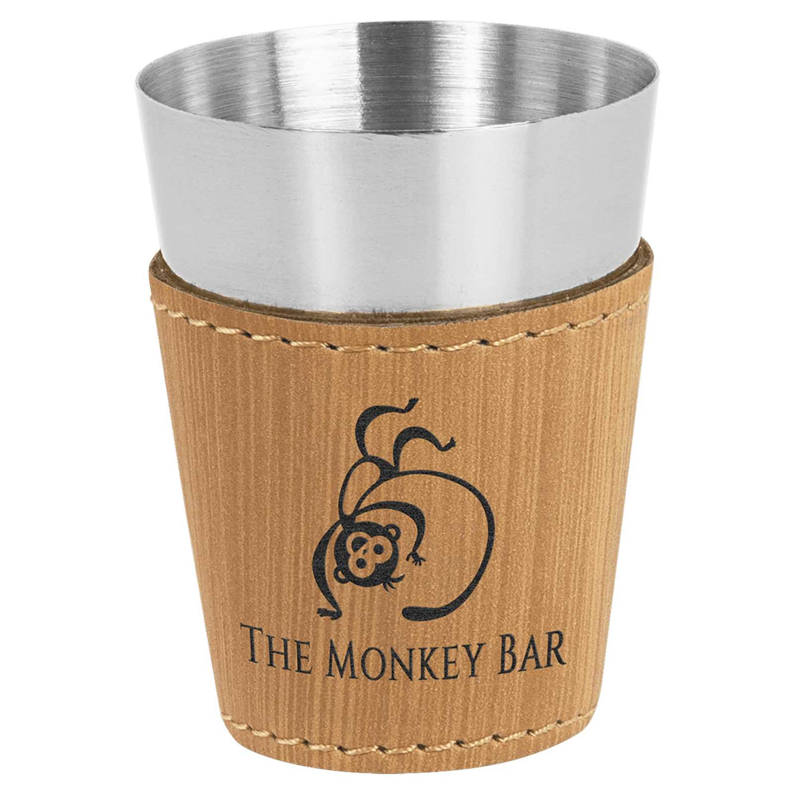 Bamboo Leatherette Wrapped Stainless Steel Shot Glass