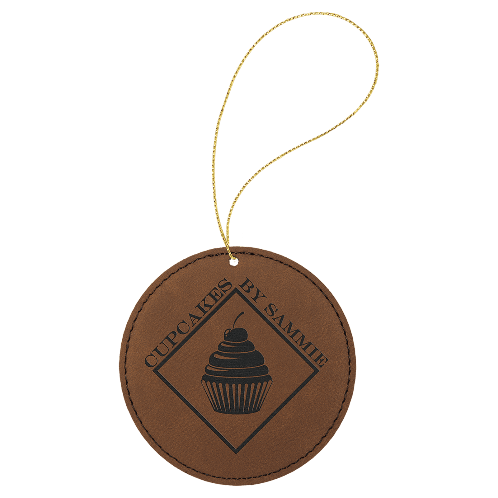Dark Brown Leatherette Round Ornament