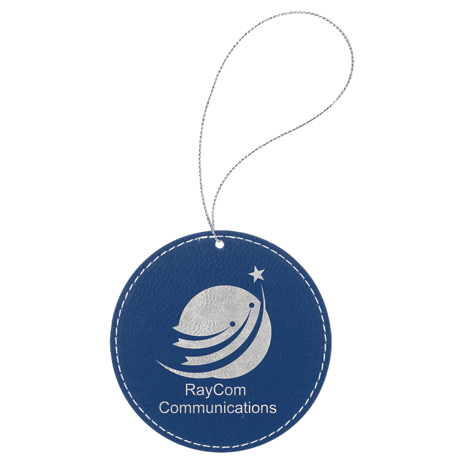 Blue/Silver Leatherette Round Ornament
