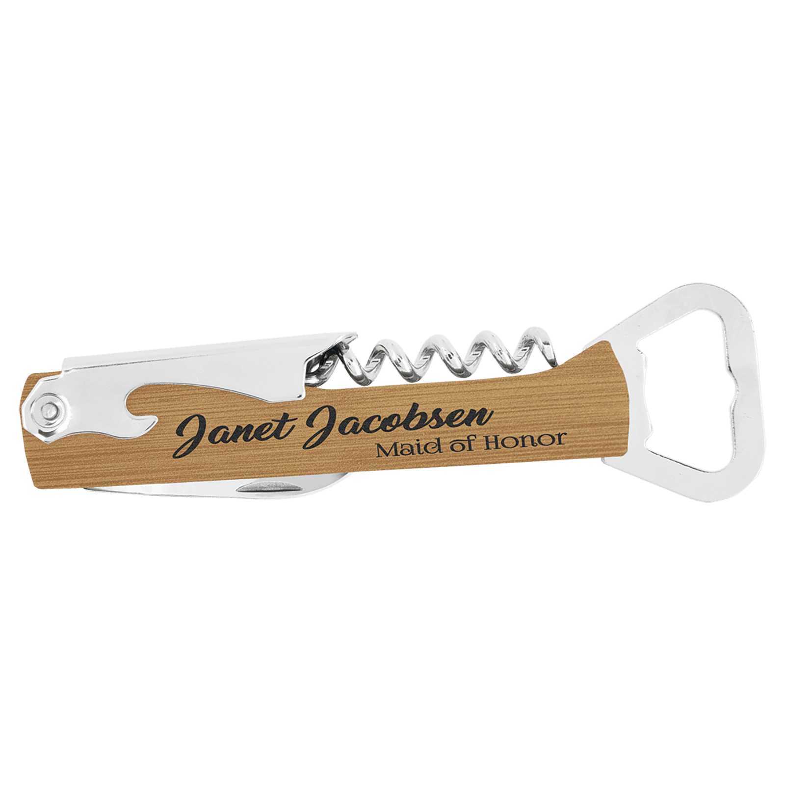 Bamboo Leatherette Wine Bottle Opener