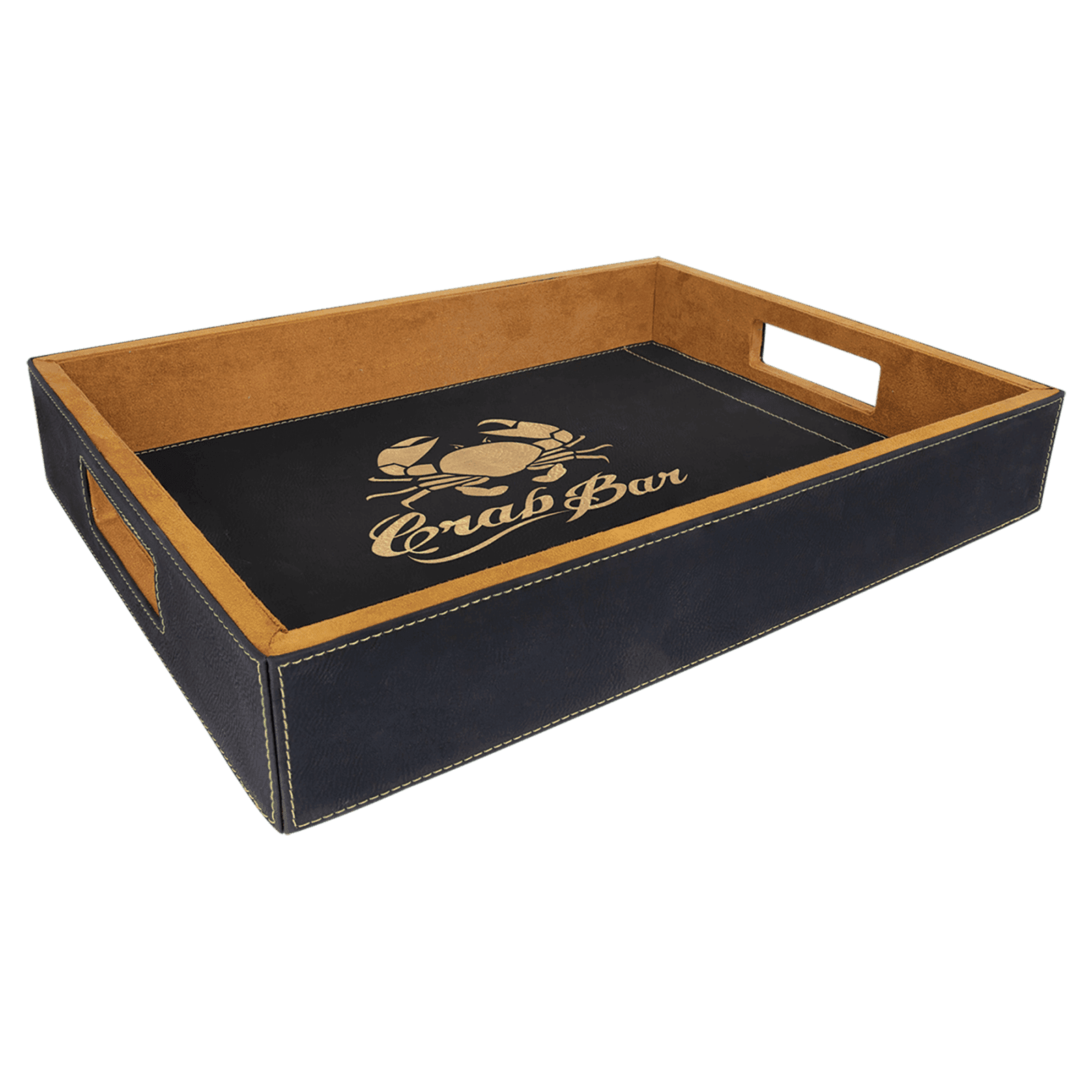 Black/Gold Leatherette Serving Tray
