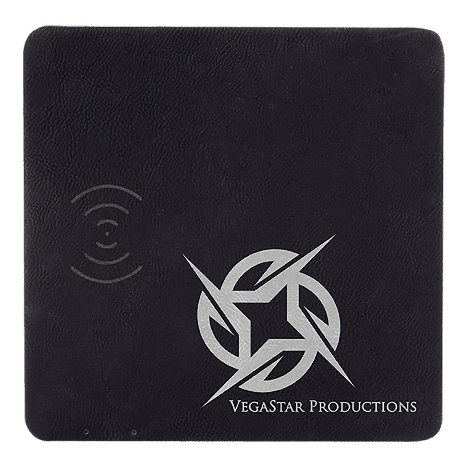Black/Silver Laserable Leatherette Phone Charging Mat