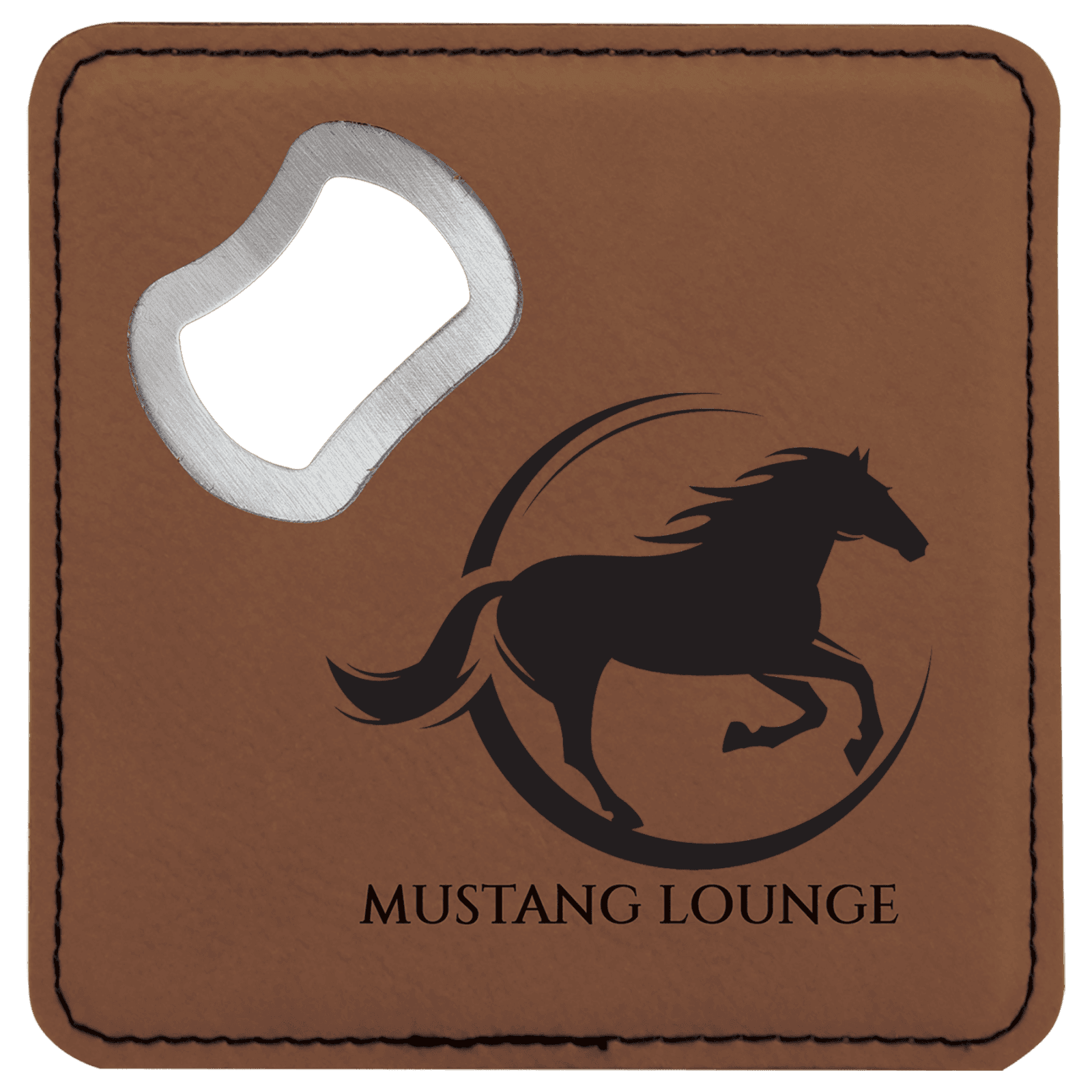 Dark Brown Lasered Leatherette Coaster with Bottle Opener
