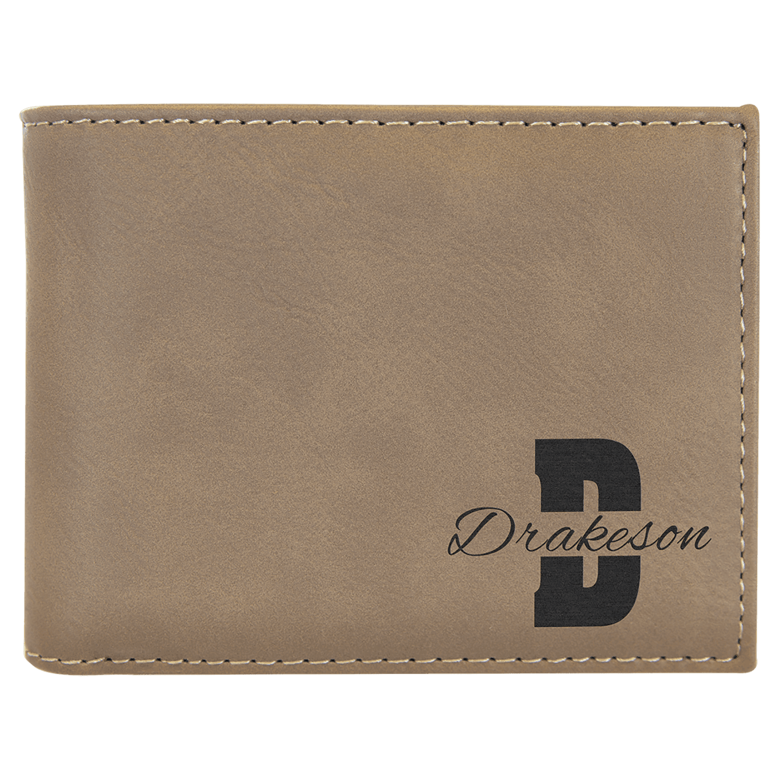 Light Brown Lasered Leatherette Bifold Wallet with ID Flip Display