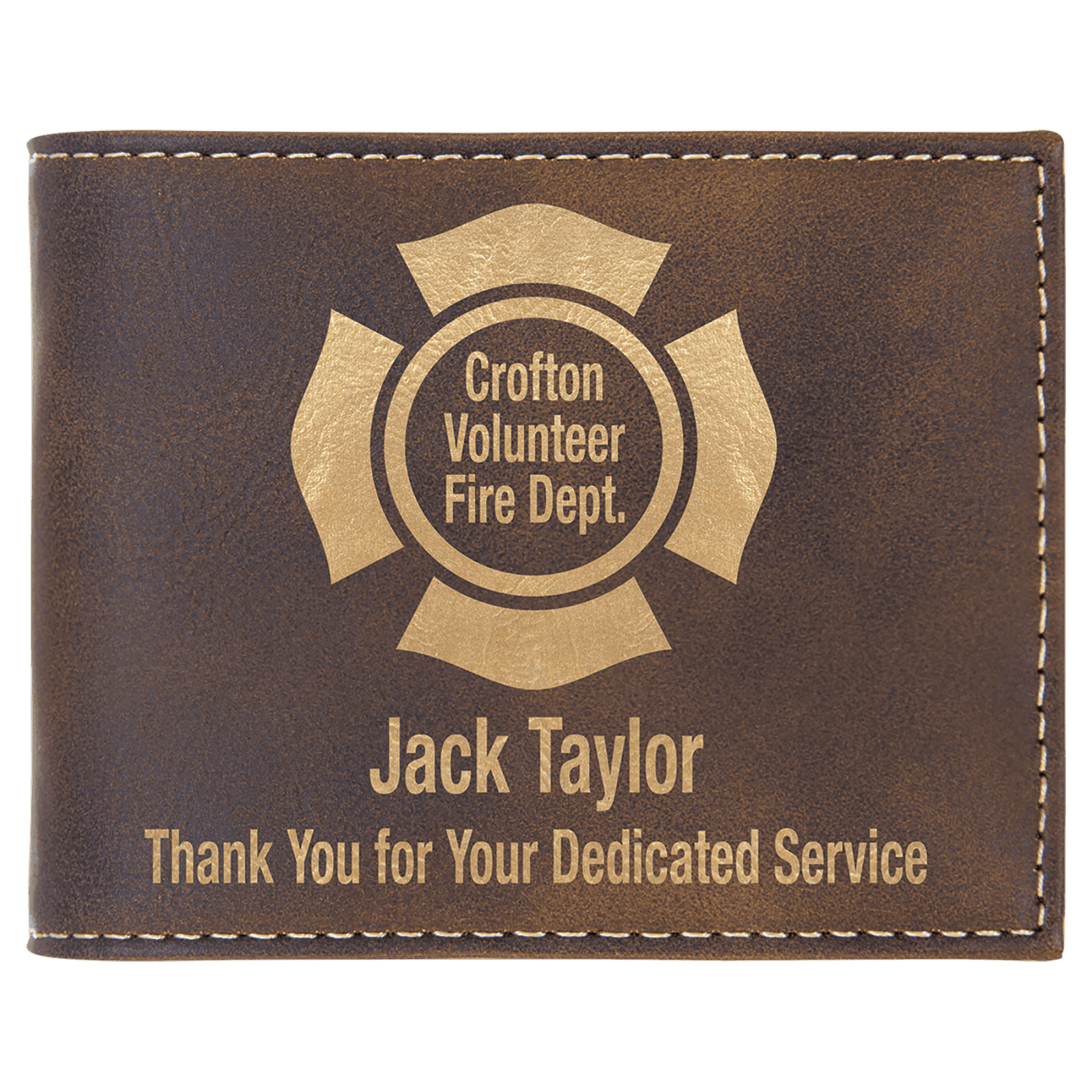 Rustic/Gold Lasered Leatherette Bifold Wallet with ID Flip Display