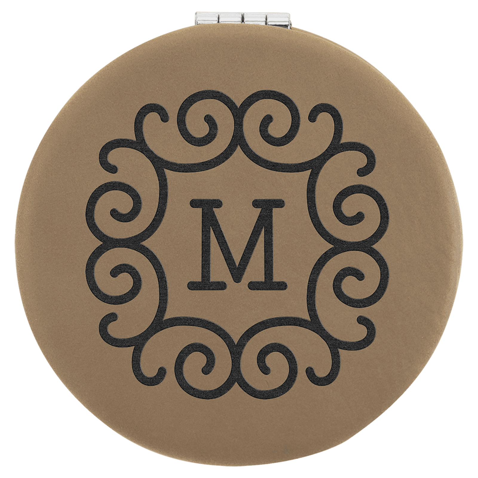 Light Brown Lasered Leatherette Compact Mirror