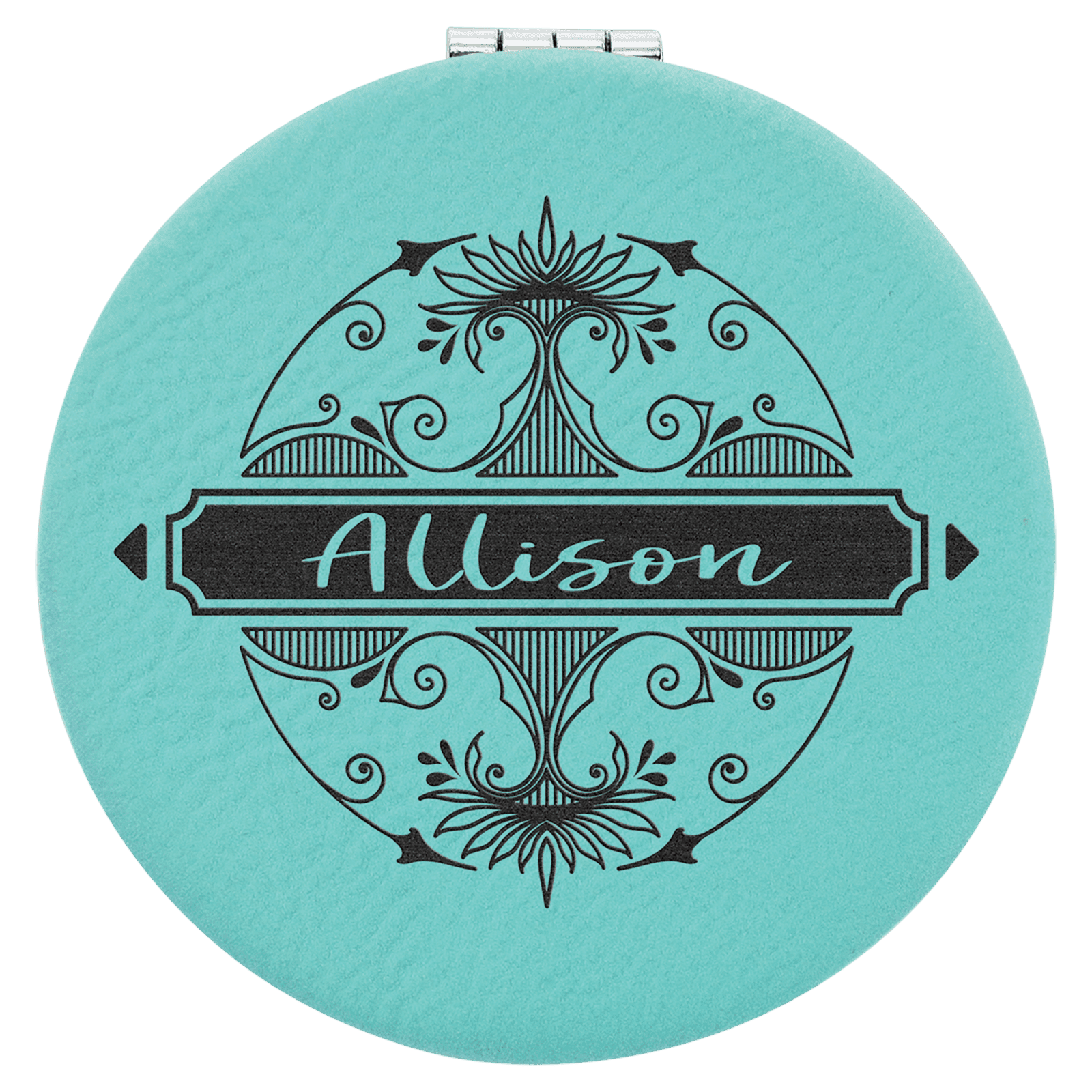 Teal Lasered Leatherette Compact Mirror