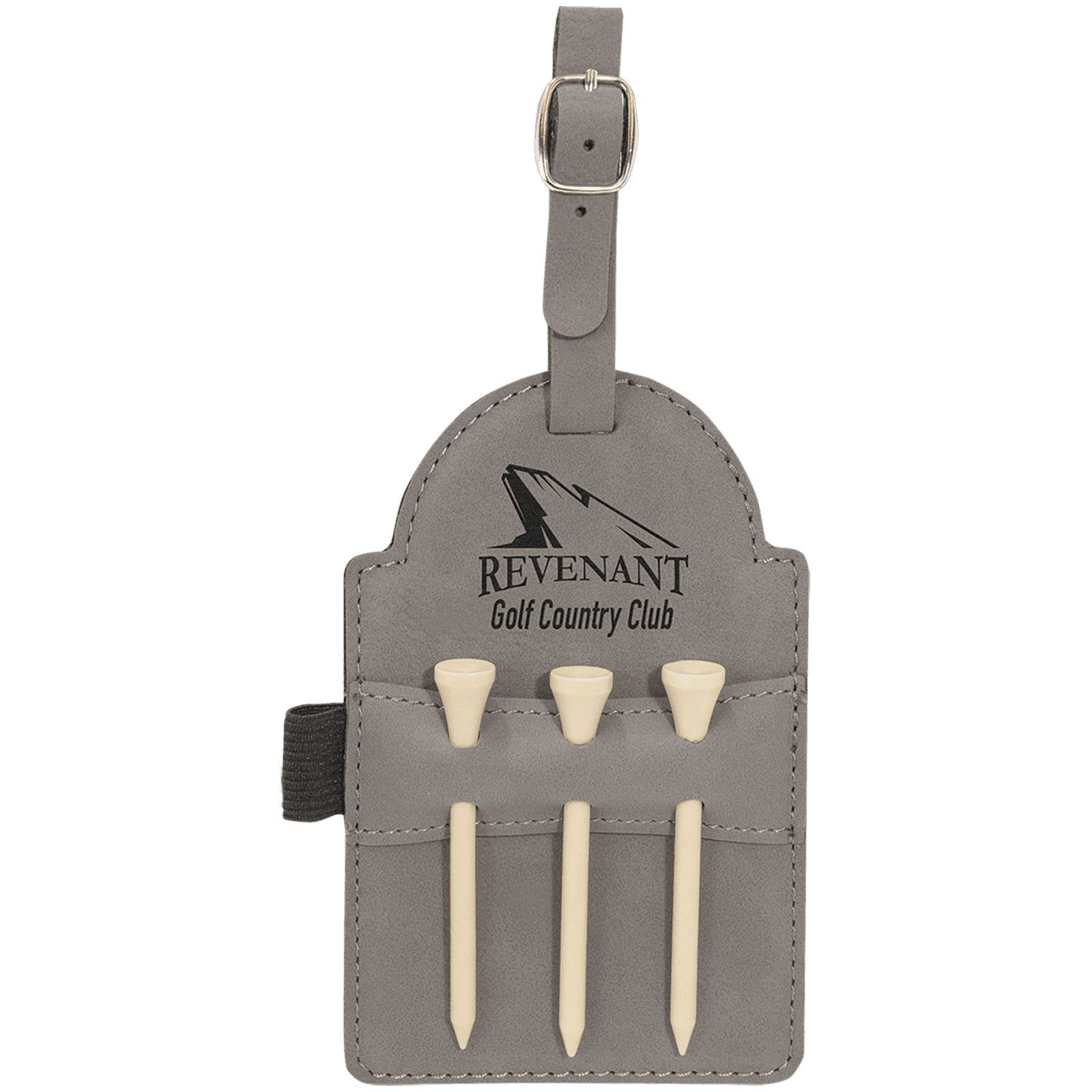Gray Leatherette Golf Bag Tag with Wooden Tees
