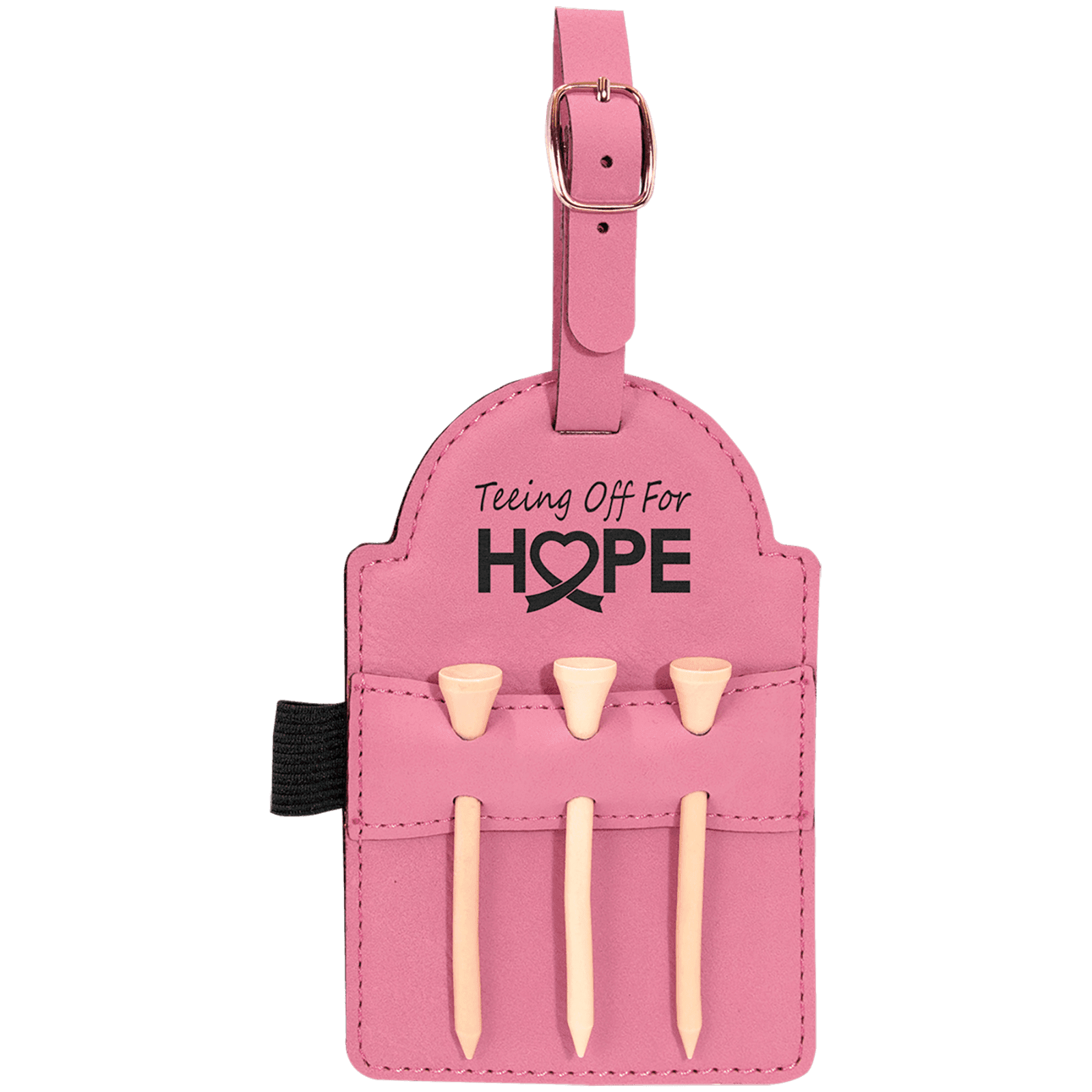 Pink Leatherette Golf Bag Tag with Wooden Tees