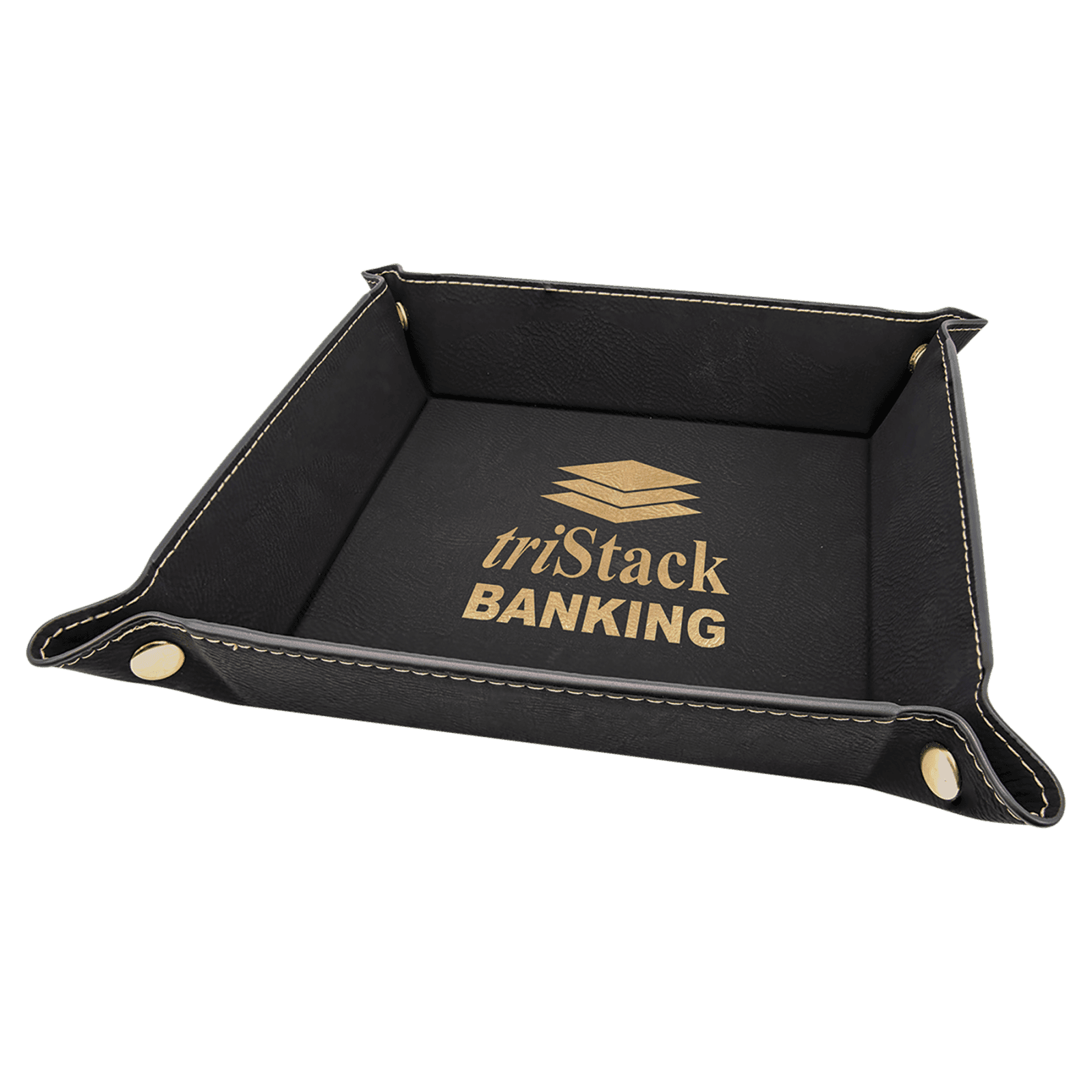 Black/Gold Leatherette Folding Tray with Gold Snaps