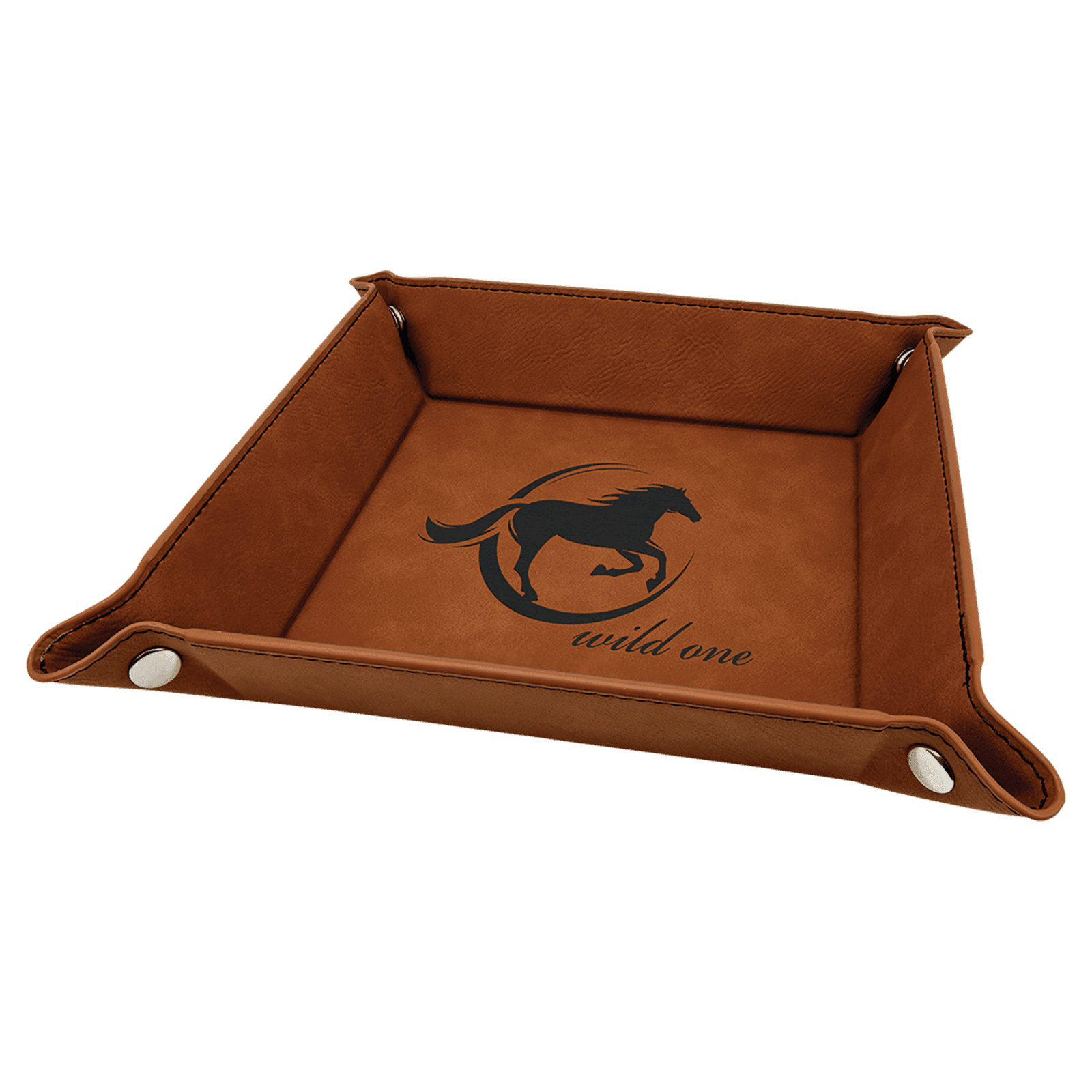 Rawhide Leatherette Folding Tray with Silver Snaps