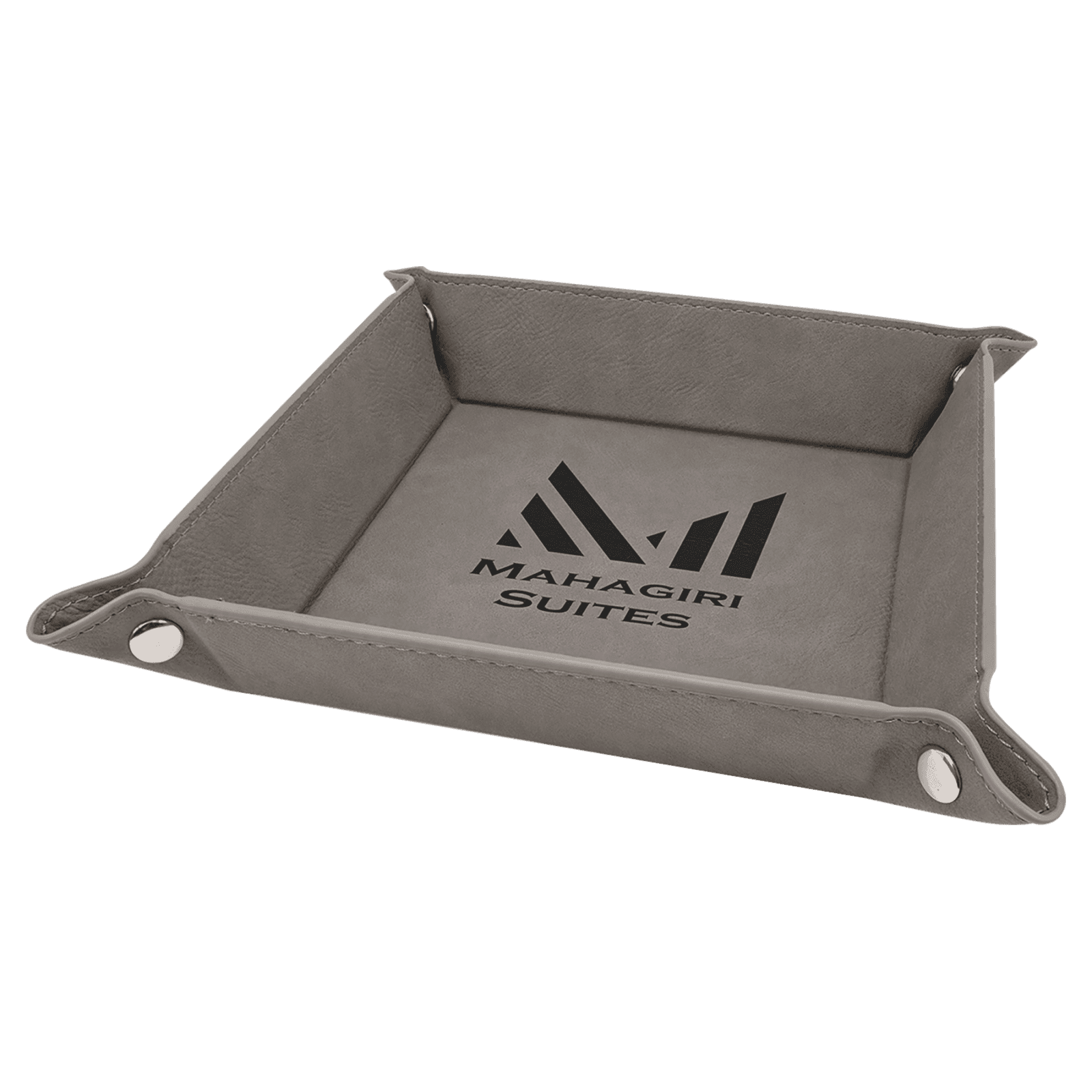 Gray Leatherette Folding Tray with Silver Snaps