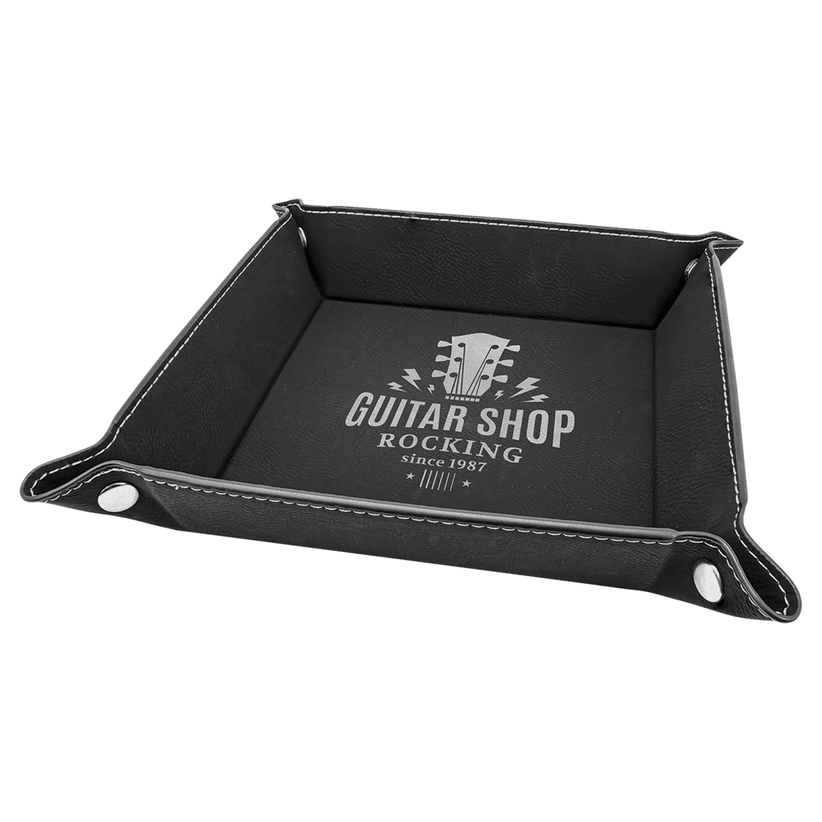 Black/Silver Leatherette Folding Tray with Silver Snaps