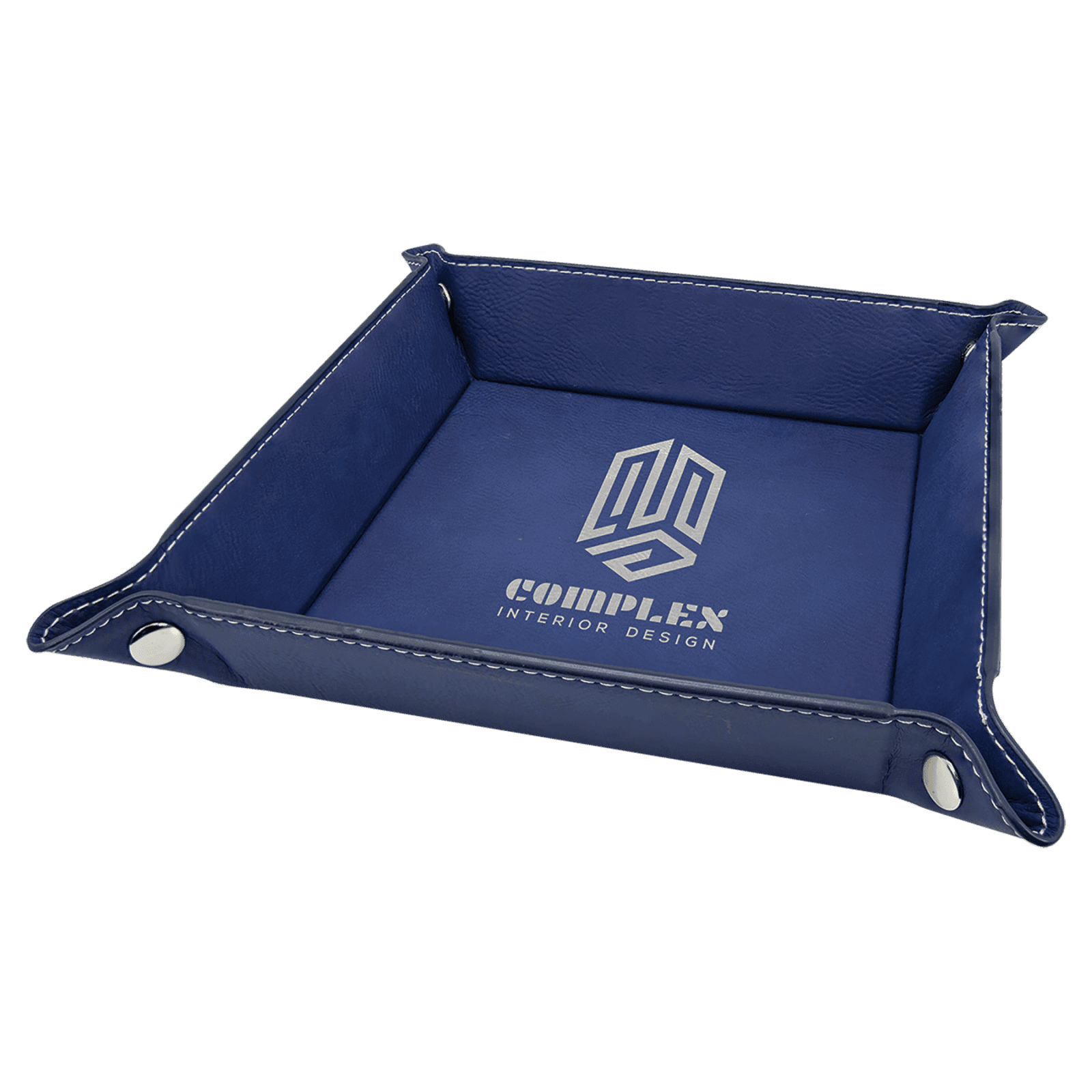 Blue/Silver Leatherette Folding Tray with Silver Snaps
