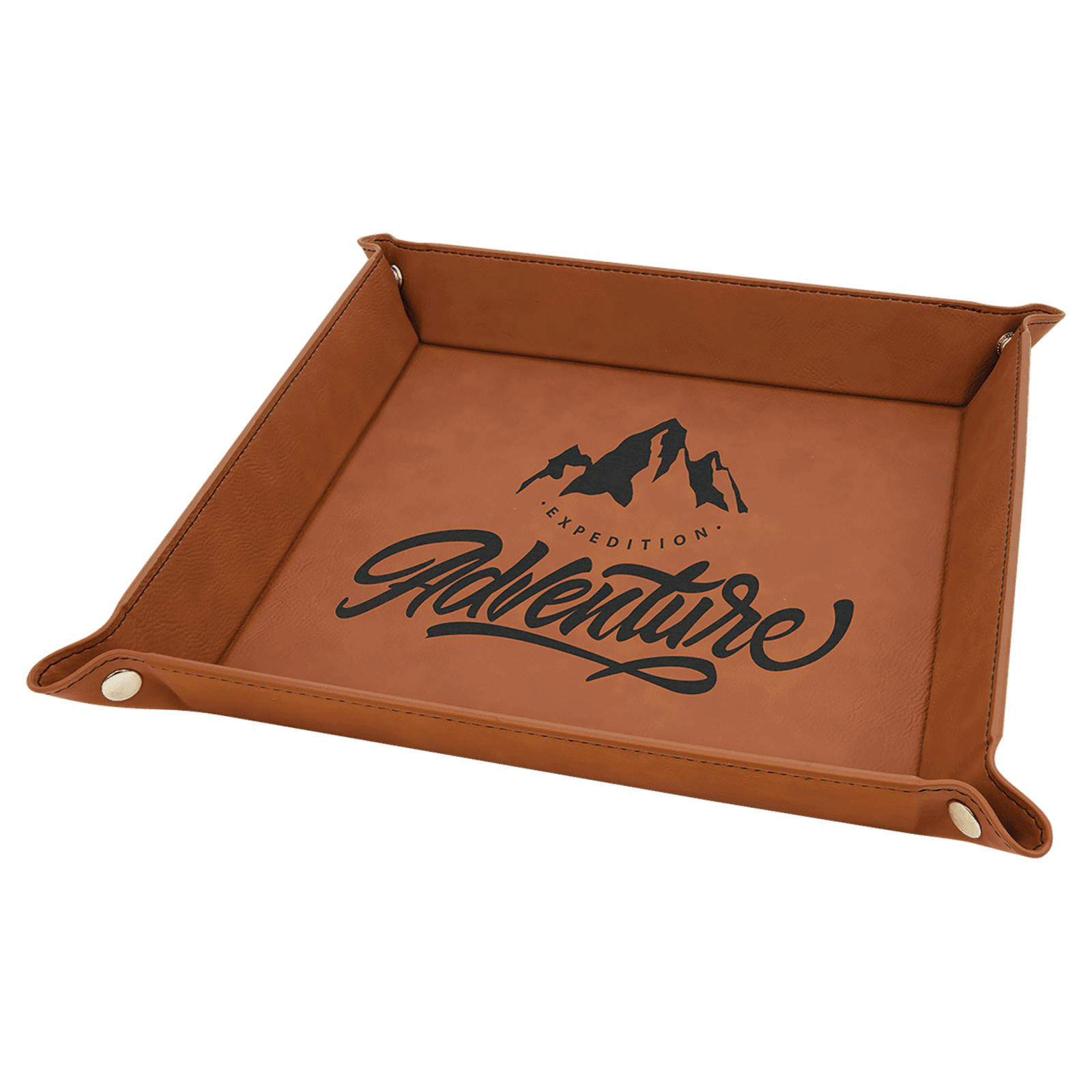9" x 9" Rawhide Laserable Leatherette Snap Up Tray with Silver Snaps