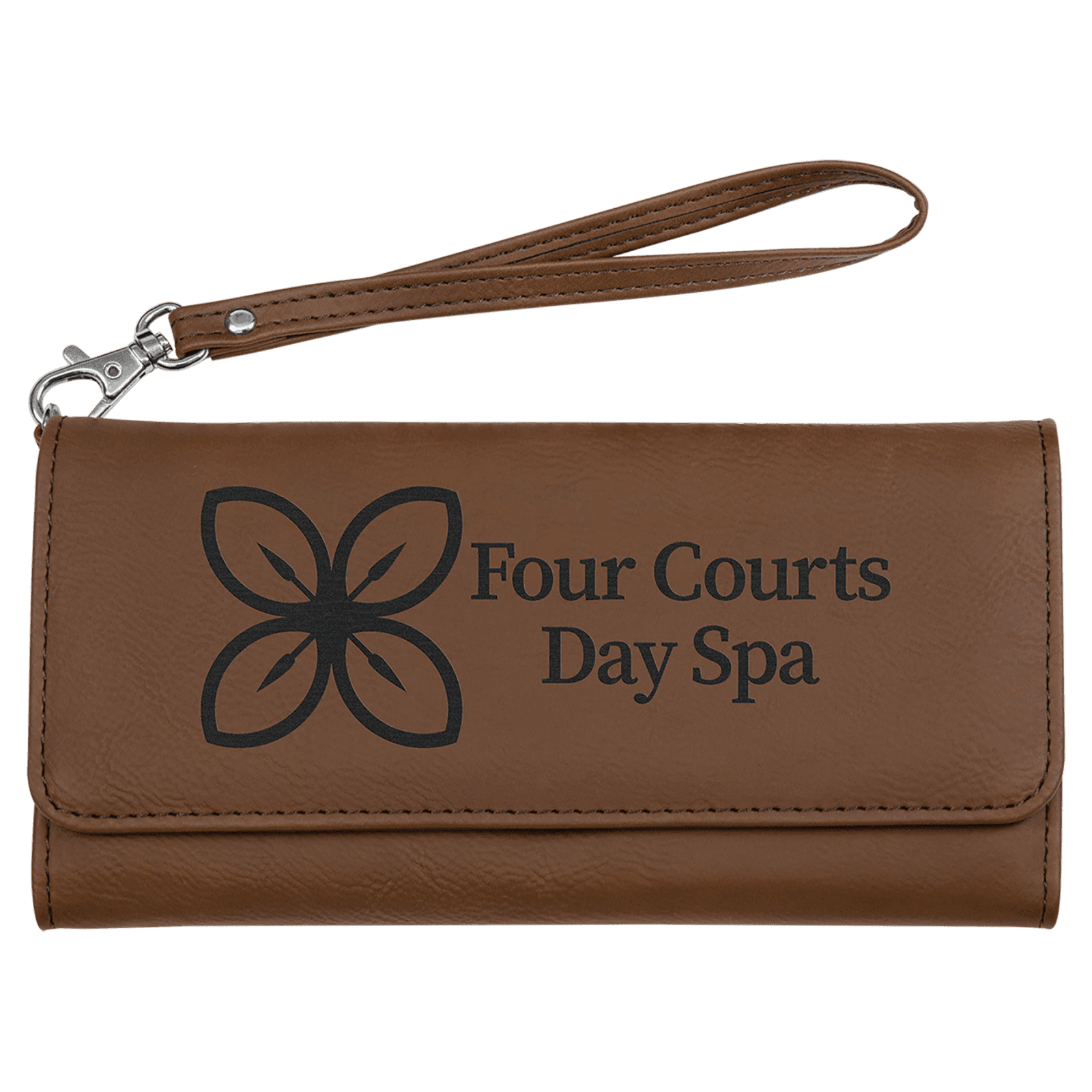 Dark Brown Lasered Leatherette Wallet with Wrist Strap