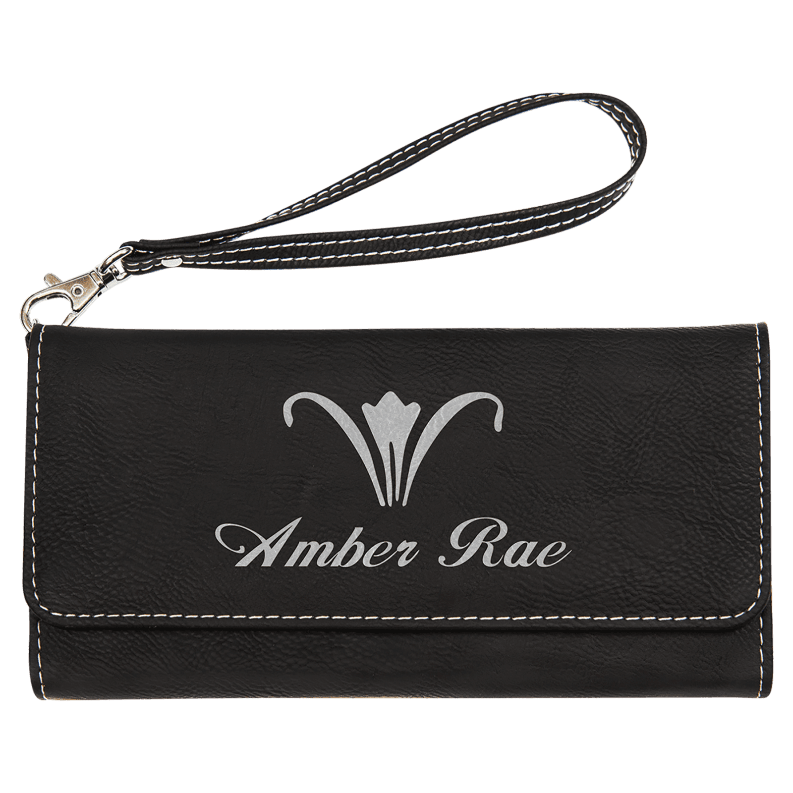 Black/Silver Lasered Leatherette Wallet with Wrist Strap
