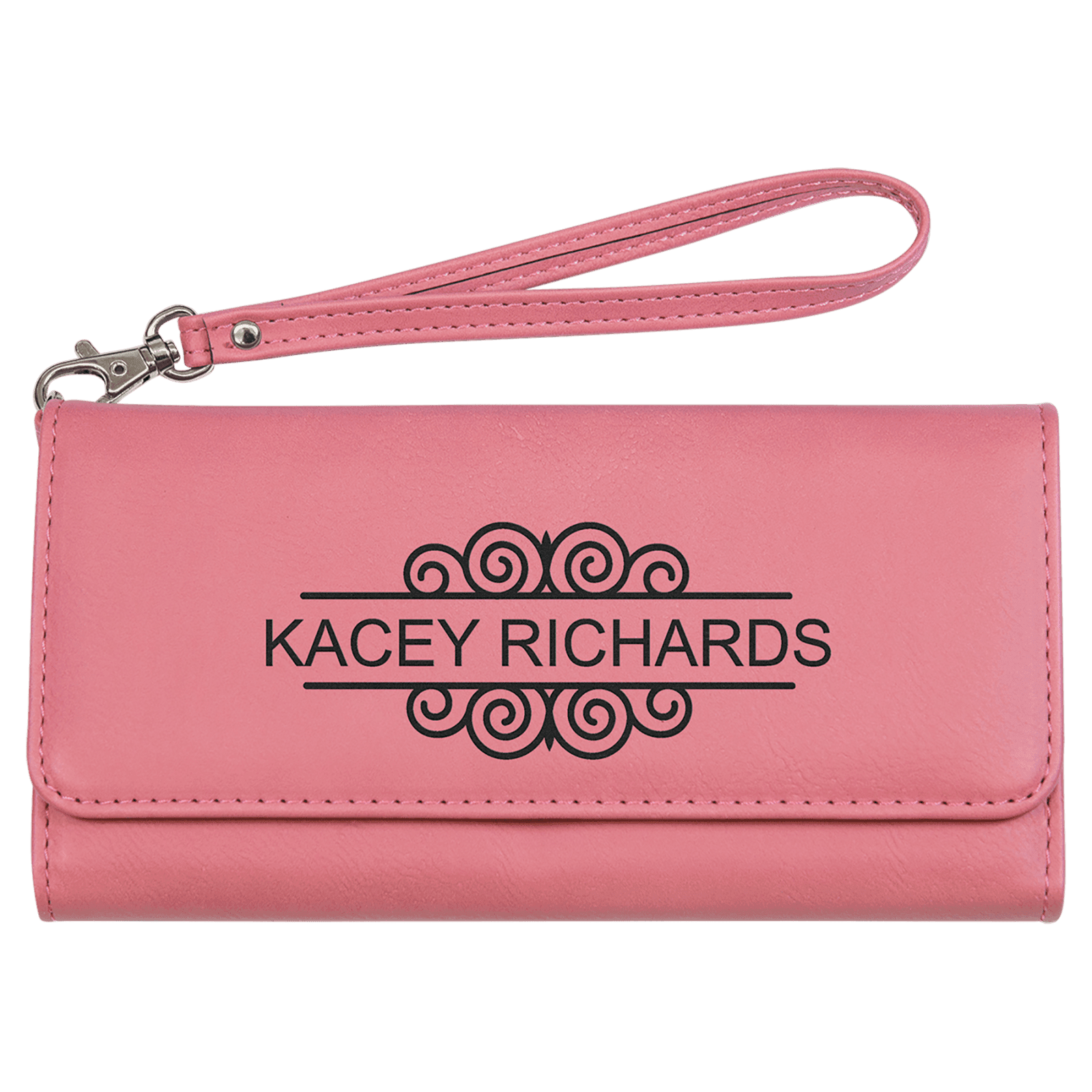 Pink Lasered Leatherette Wallet with Wrist Strap