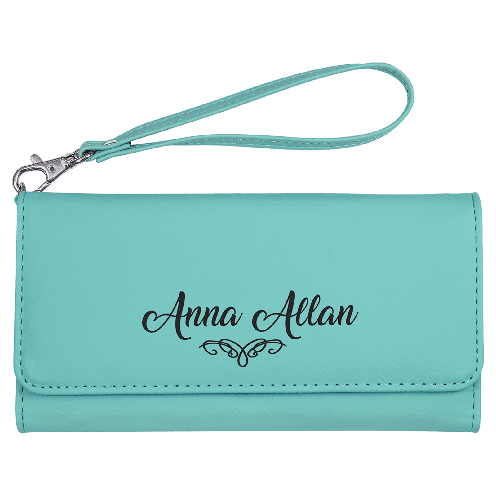 Teal Lasered Leatherette Wallet with Wrist Strap