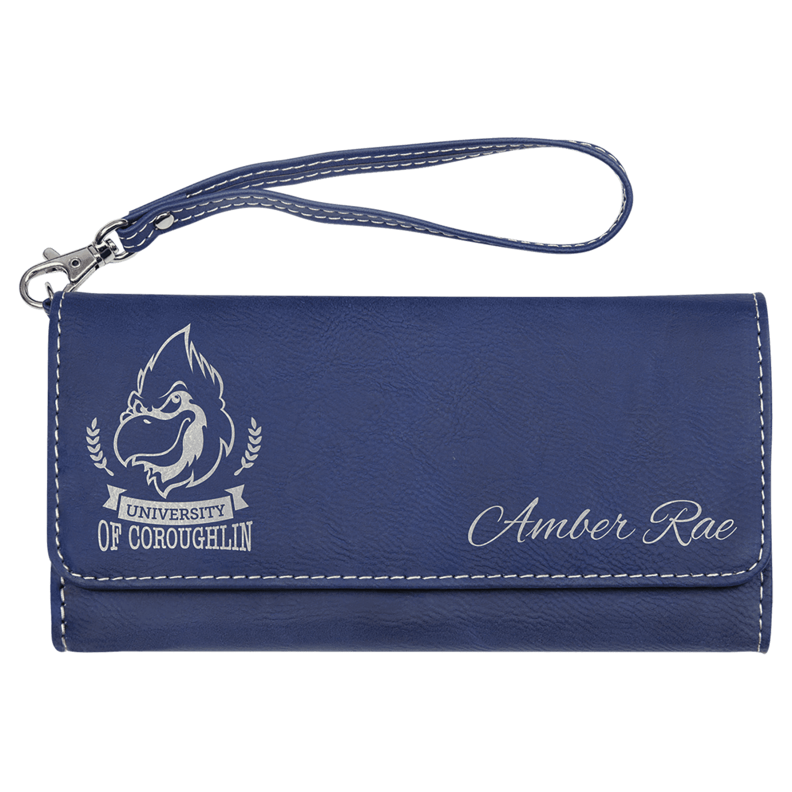 Blue/Silver Lasered Leatherette Wallet with Wrist Strap