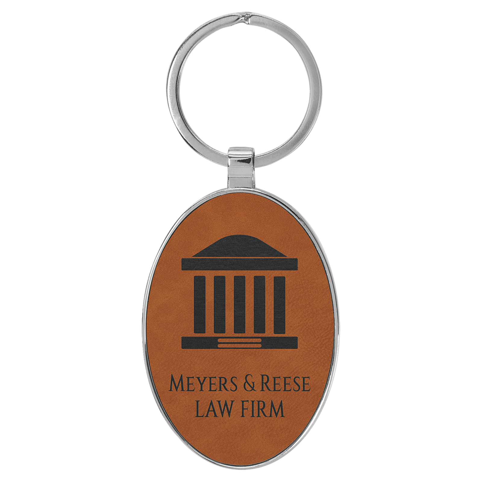 Rawhide Leatherette Oval Keychain with Metal Frame