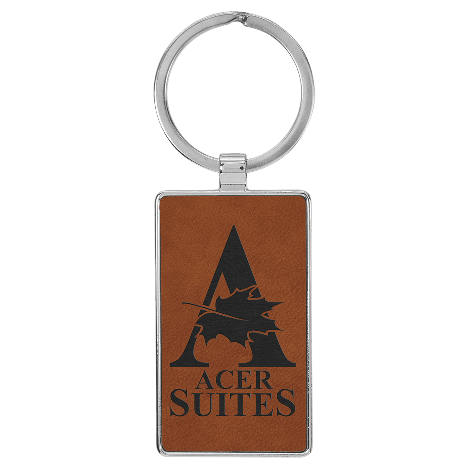 Rawhide Leatherette Rectangle Keychain with Metal Frame
