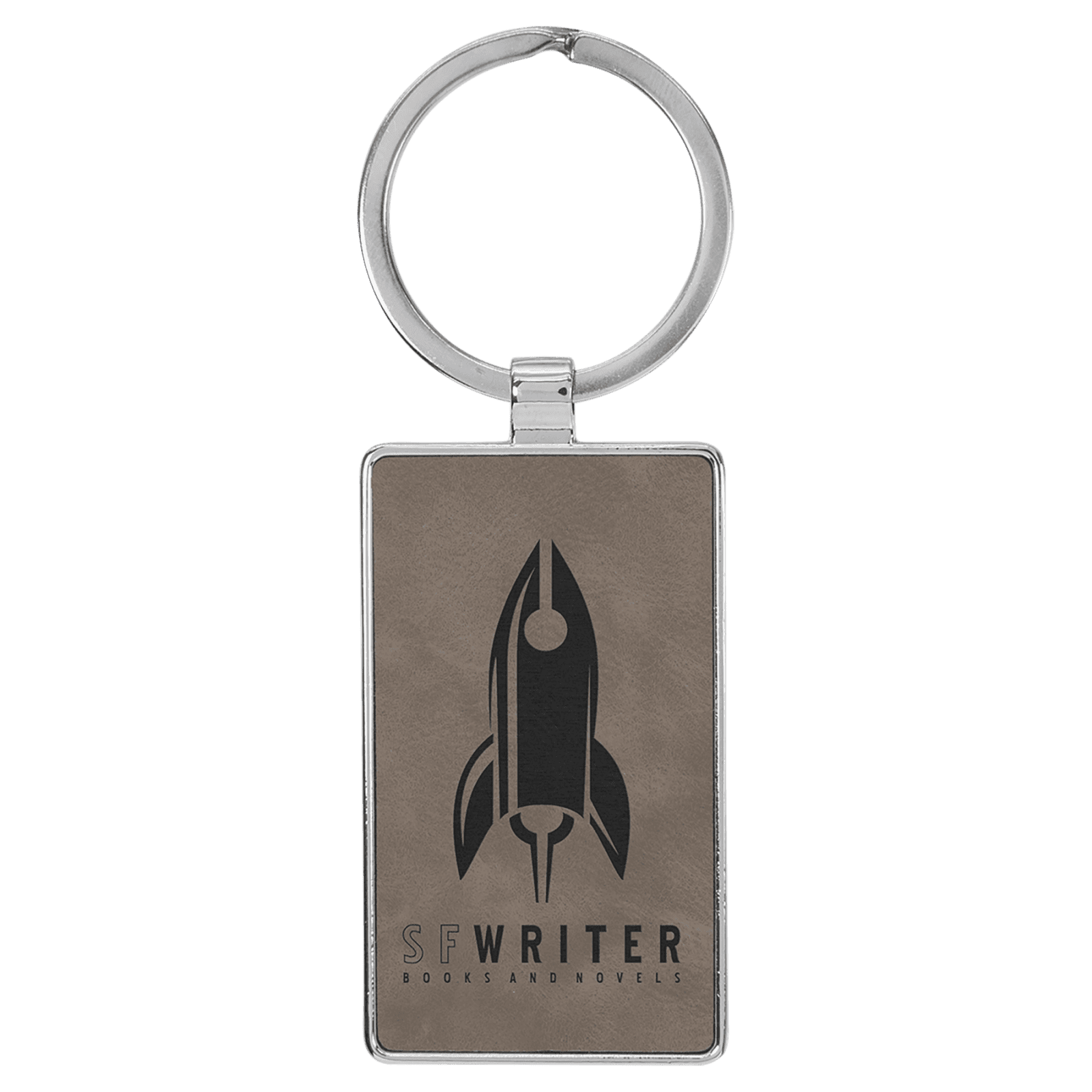 Gray Leatherette Rectangle Keychain with Metal Frame