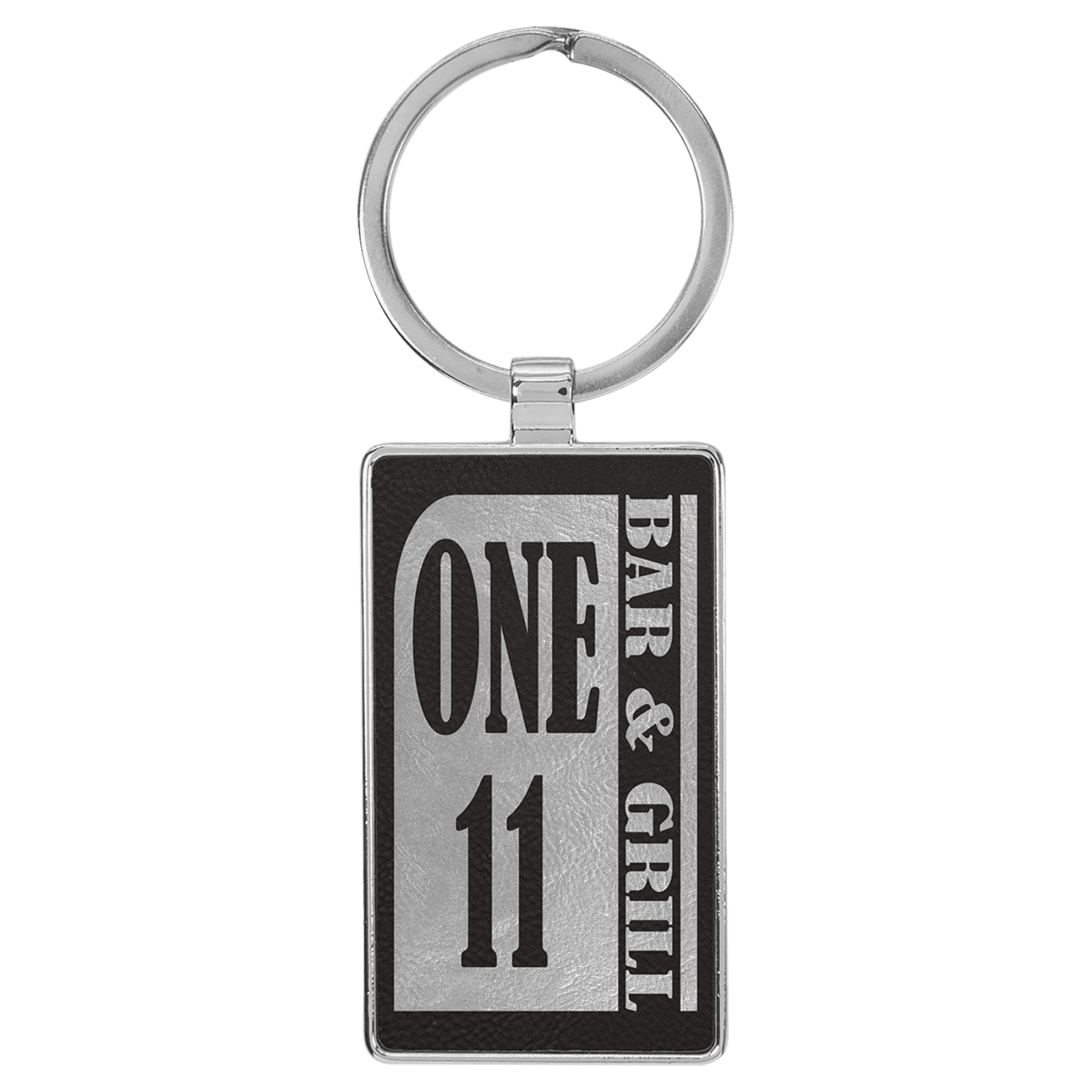 Black/Silver Leatherette Rectangle Keychain with Metal Frame