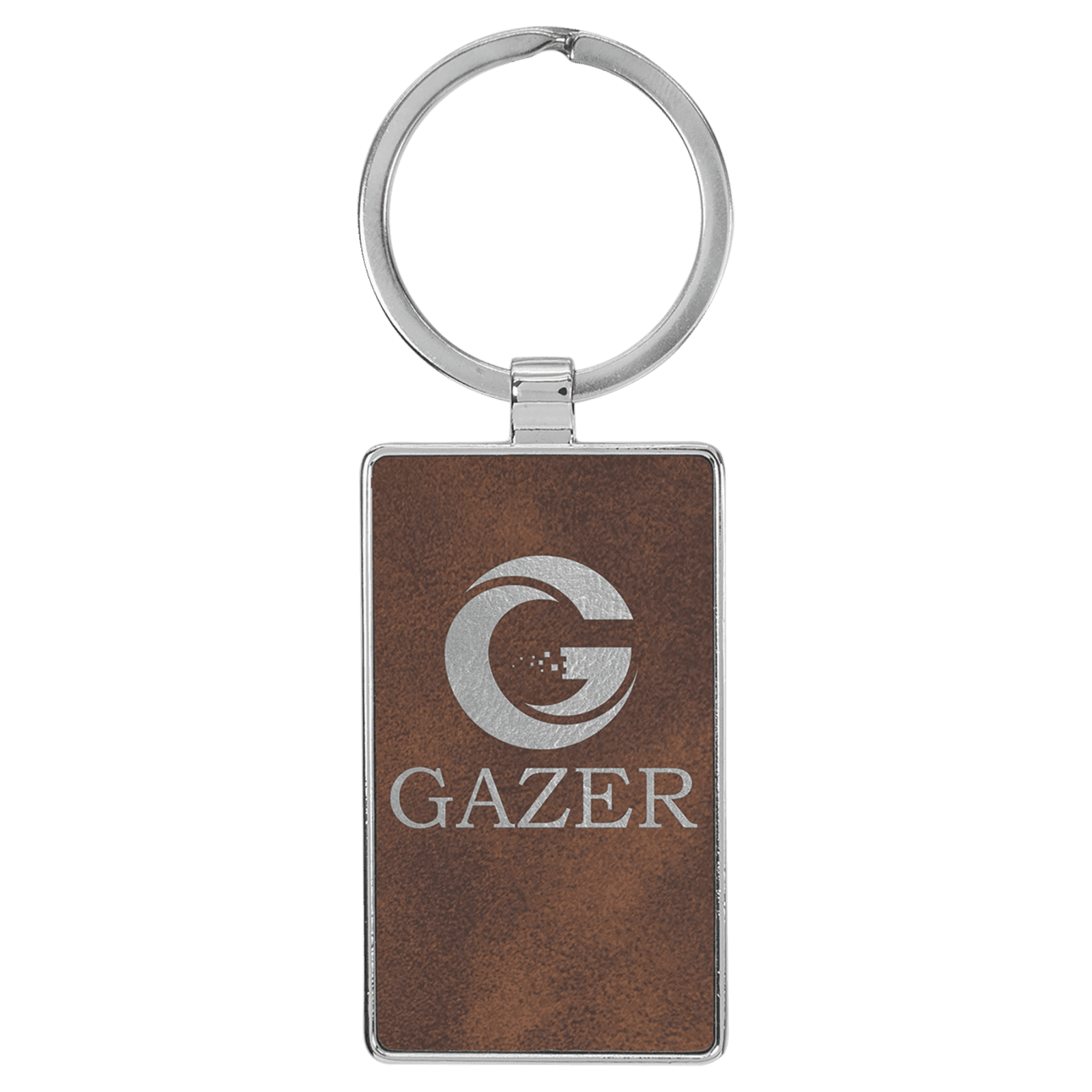 Rustic/Silver Leatherette Rectangle Keychain with Metal Frame