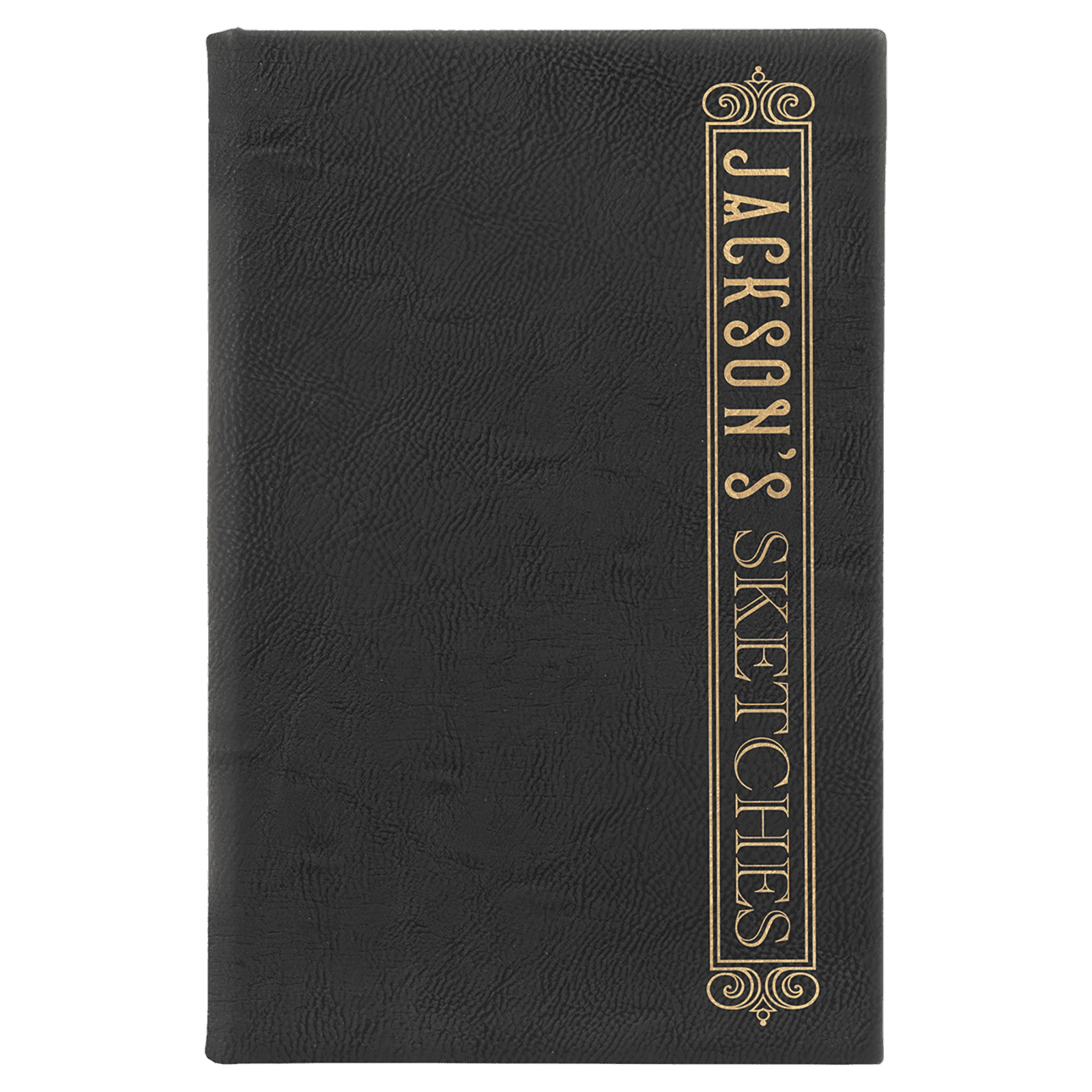 Black/Gold Lasered Leatherette Sketch Book with White Unlined Paper