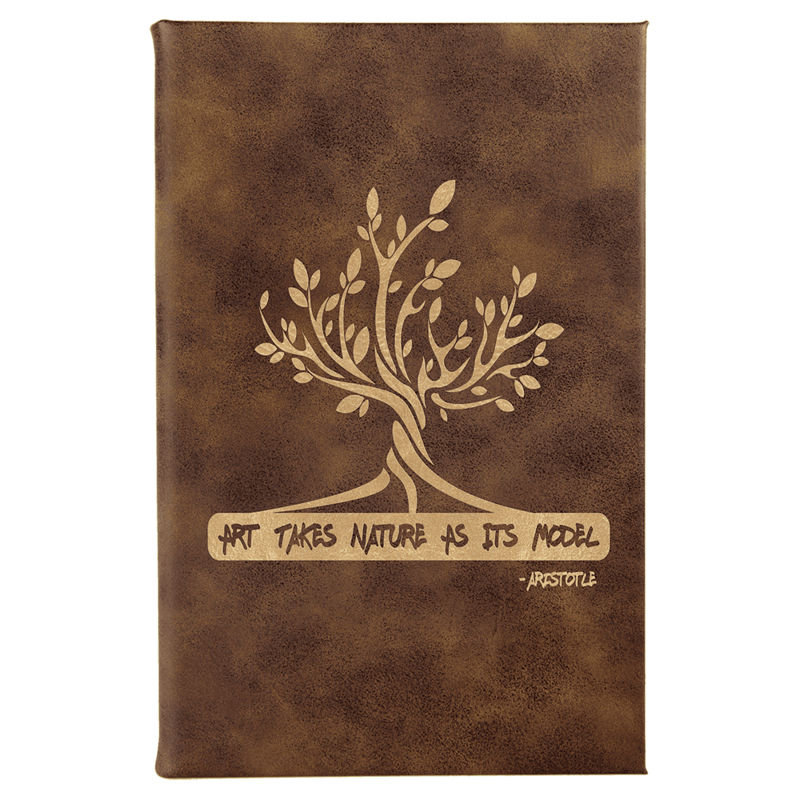 Rustic/Gold Lasered Leatherette Sketch Book with White Unlined Paper