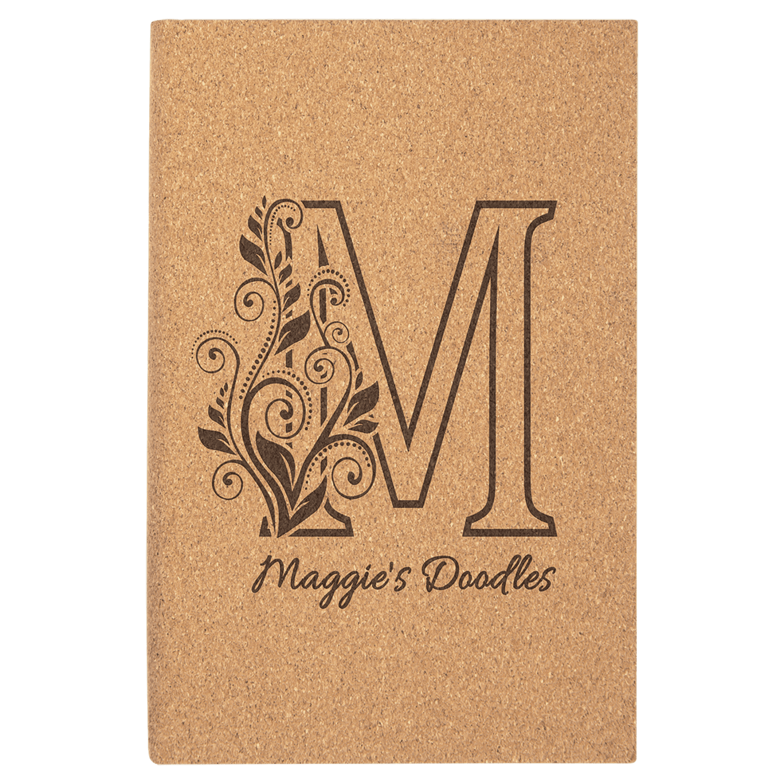 Cork Lasered Leatherette Sketch Book with White Unlined Paper