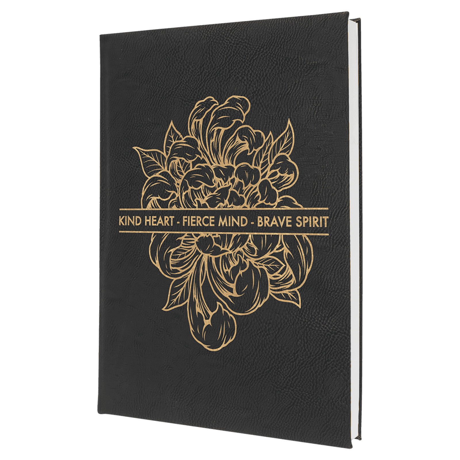 Black/Gold Lasered Leatherette Journal with Lined Paper