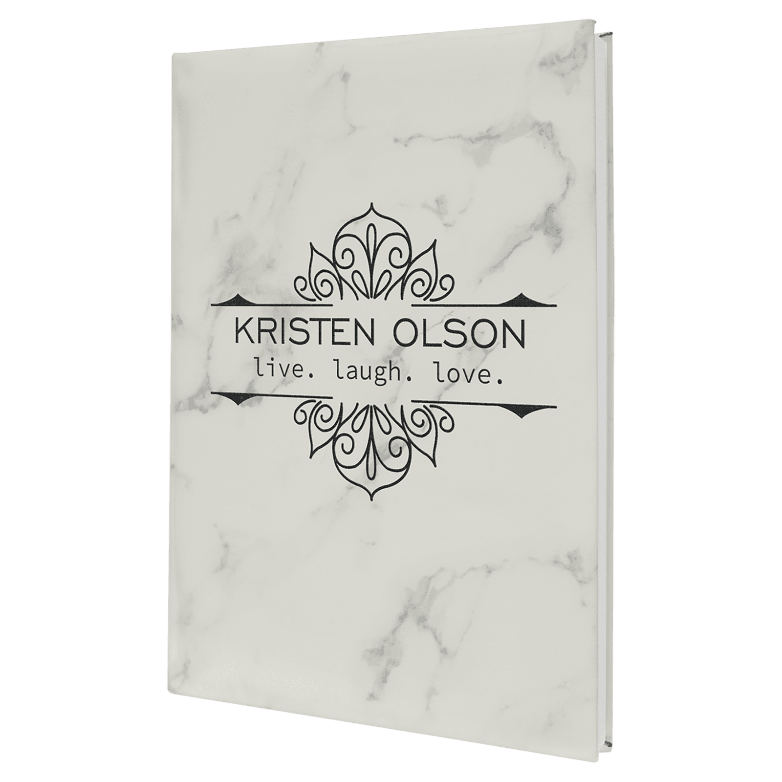 White Marble Lasered Leatherette Journal with Lined Paper