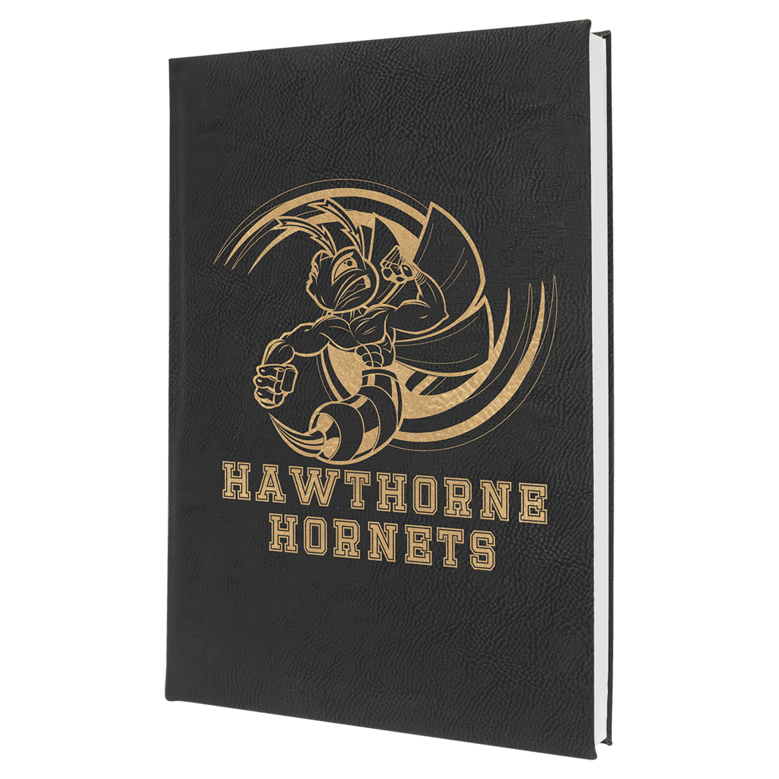 Black/Gold Leatherette Sketch Book with White Unlined Paper