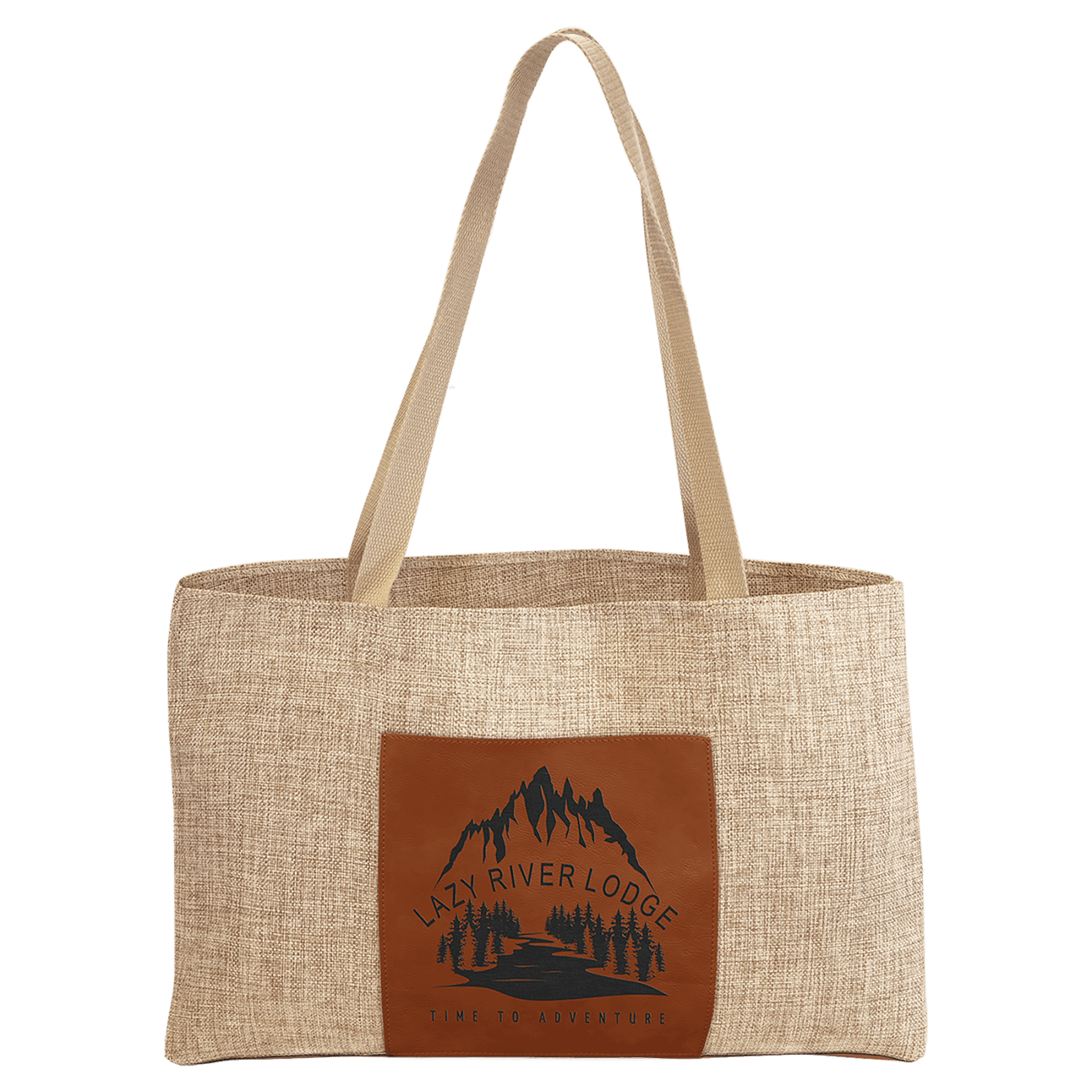 Burlap Bag with 5" Gusset and Leatherette Trim-Rawhide