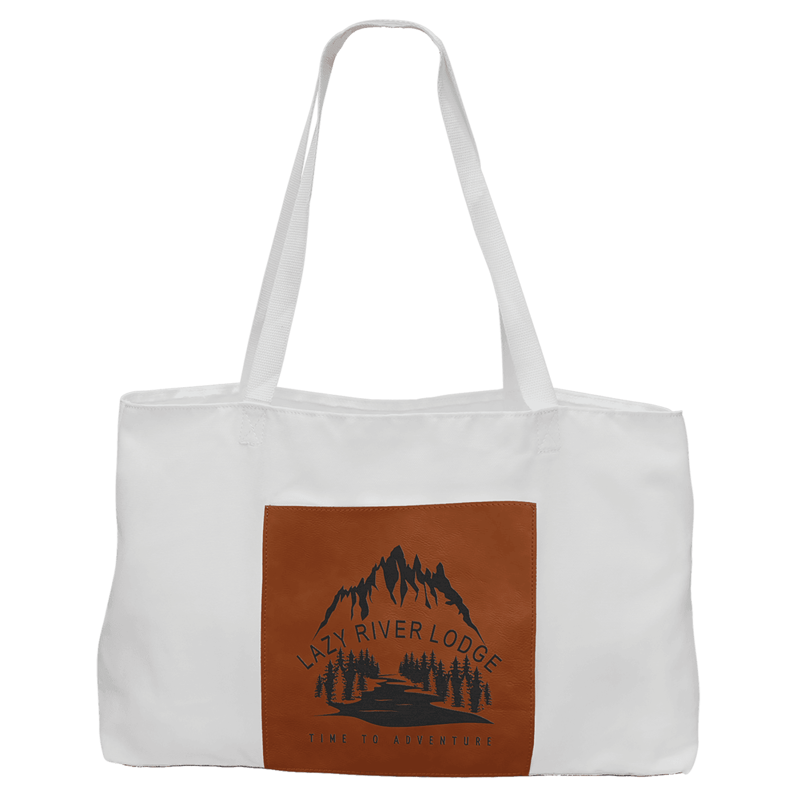 White Canvas Bag with 5" Gusset and Leatherette Trim-Rawhide
