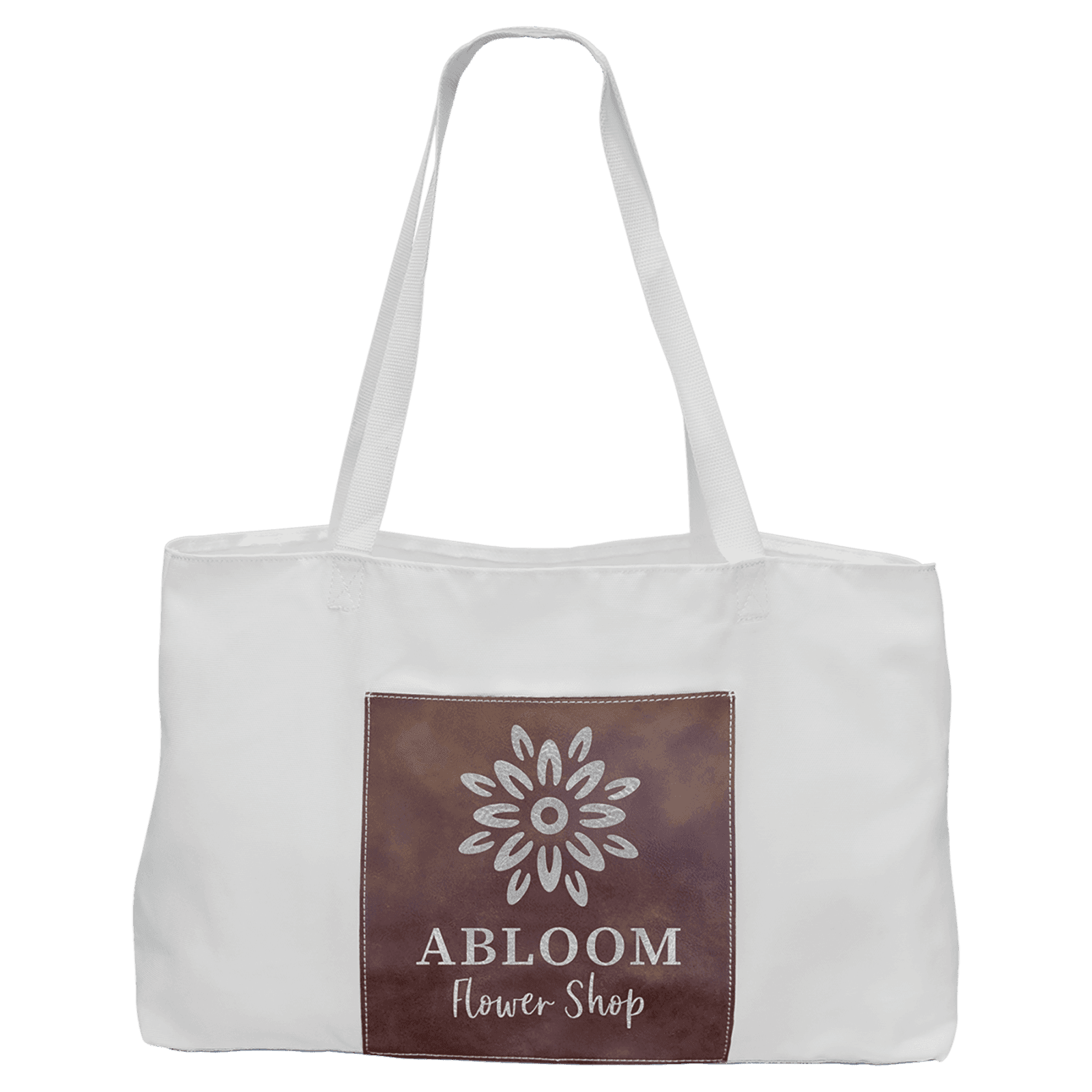 White Canvas Bag with 5" Gusset and Leatherette Trim-Rustic/Silver