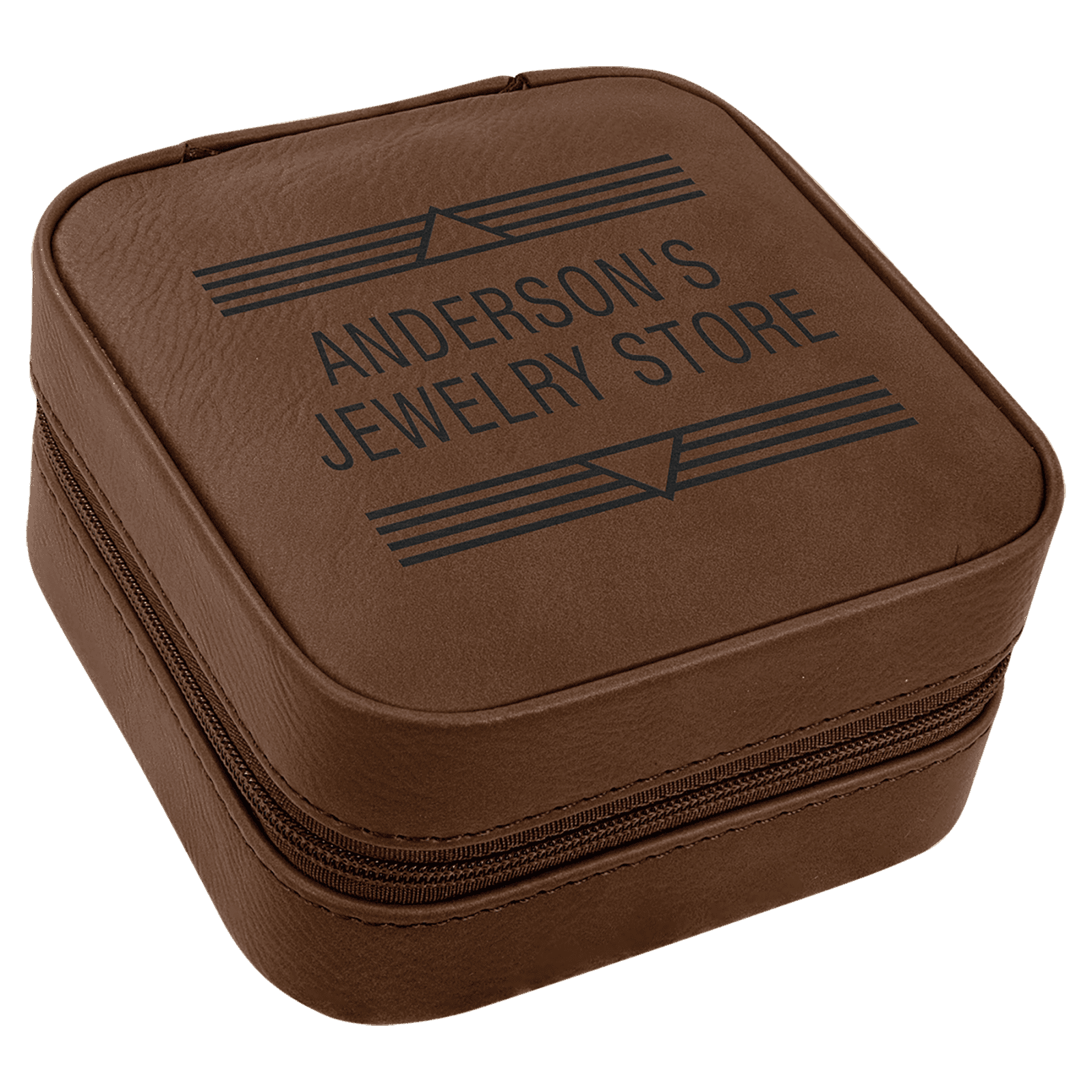 Dark Brown Lasered Leatherette Travel Jewelry Box