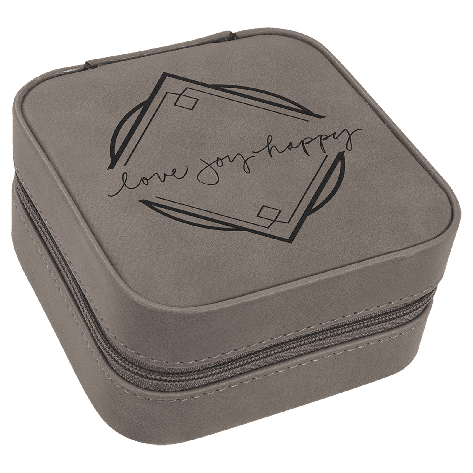 Gray Lasered Leatherette Travel Jewelry Box