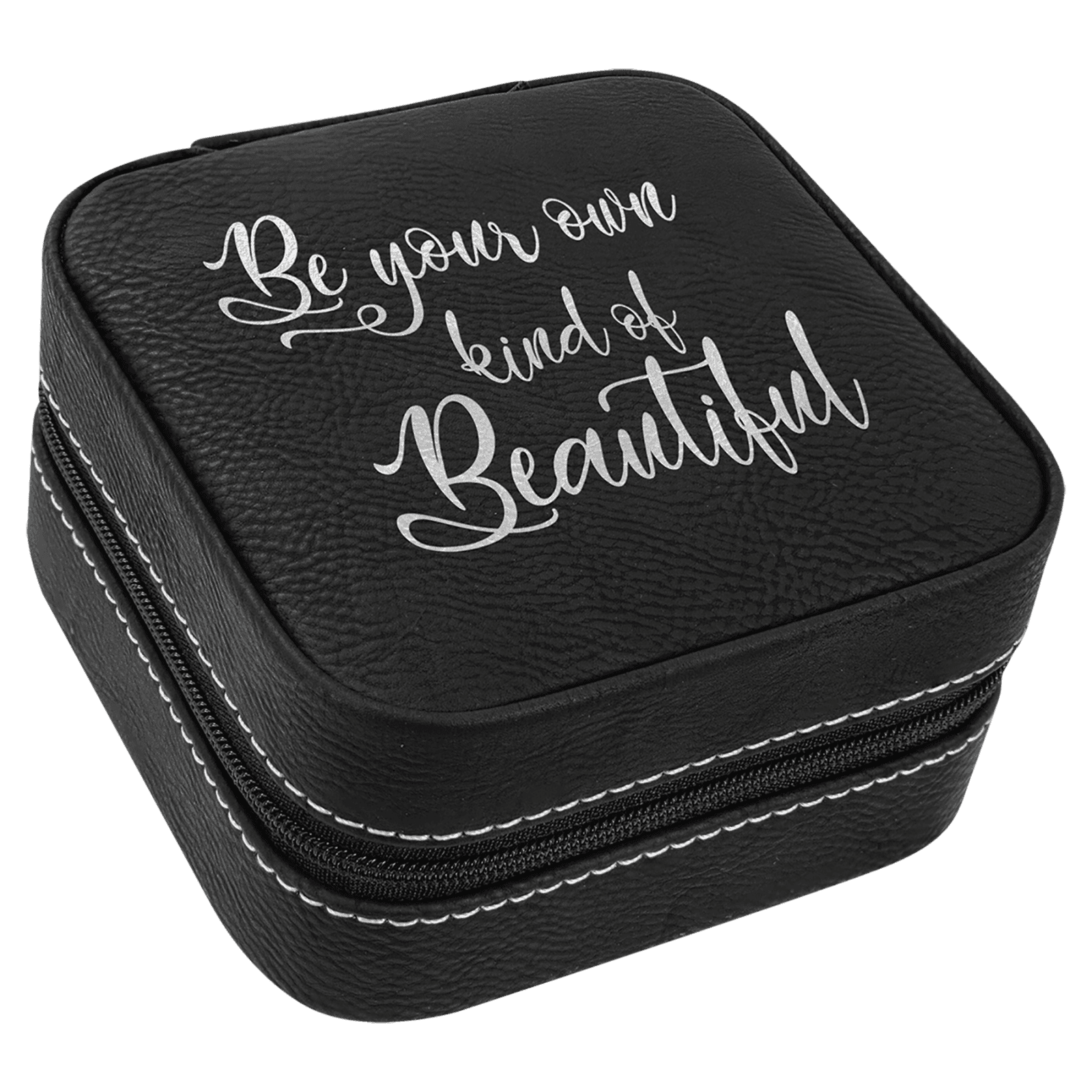 Black/Silver Lasered Leatherette Travel Jewelry Box