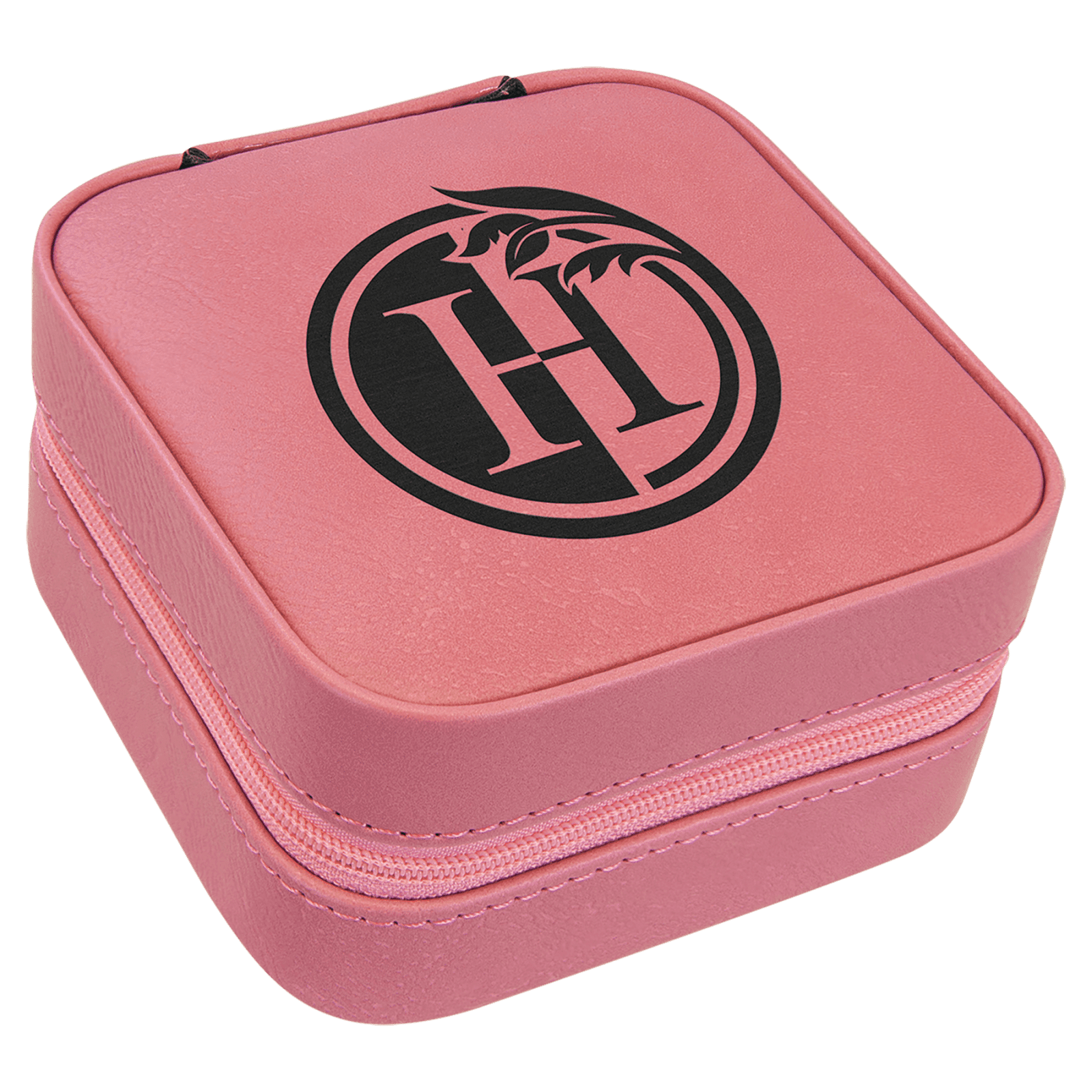 Pink Lasered Leatherette Travel Jewelry Box