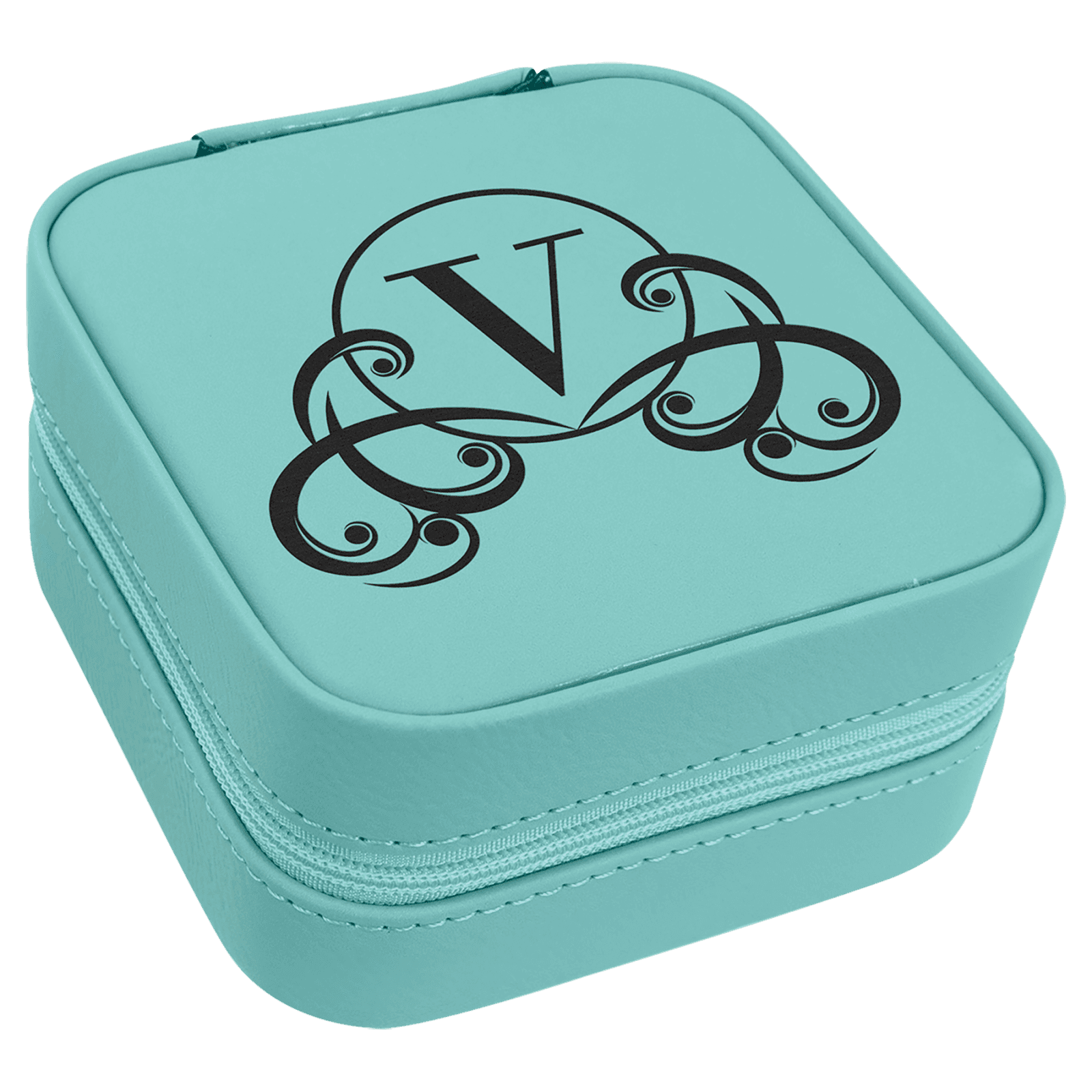 Teal Lasered Leatherette Travel Jewelry Box