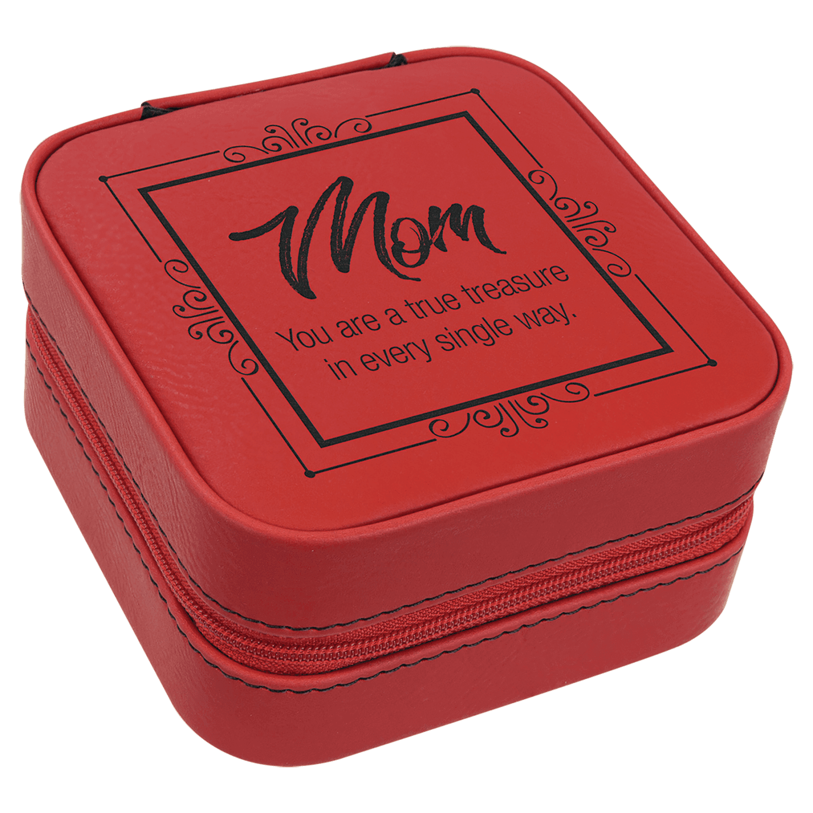 Red Lasered Leatherette Travel Jewelry Box